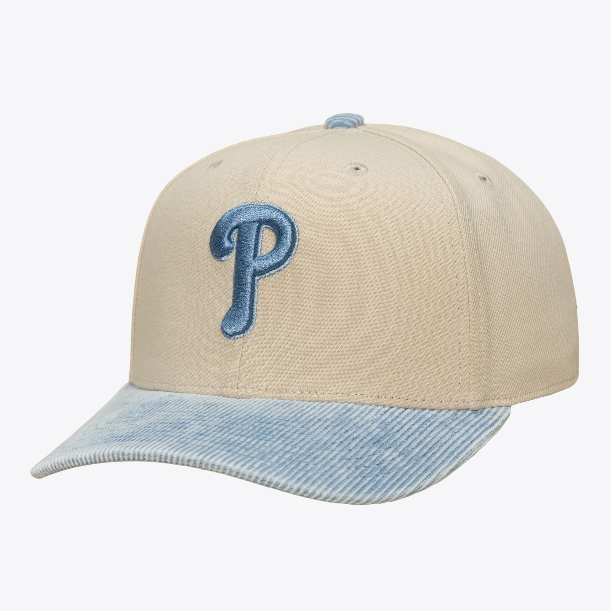 Men's Mitchell & Ness Cream/Light Blue Philadelphia Phillies Washed Corduroy Pro Crown Snapback Hat