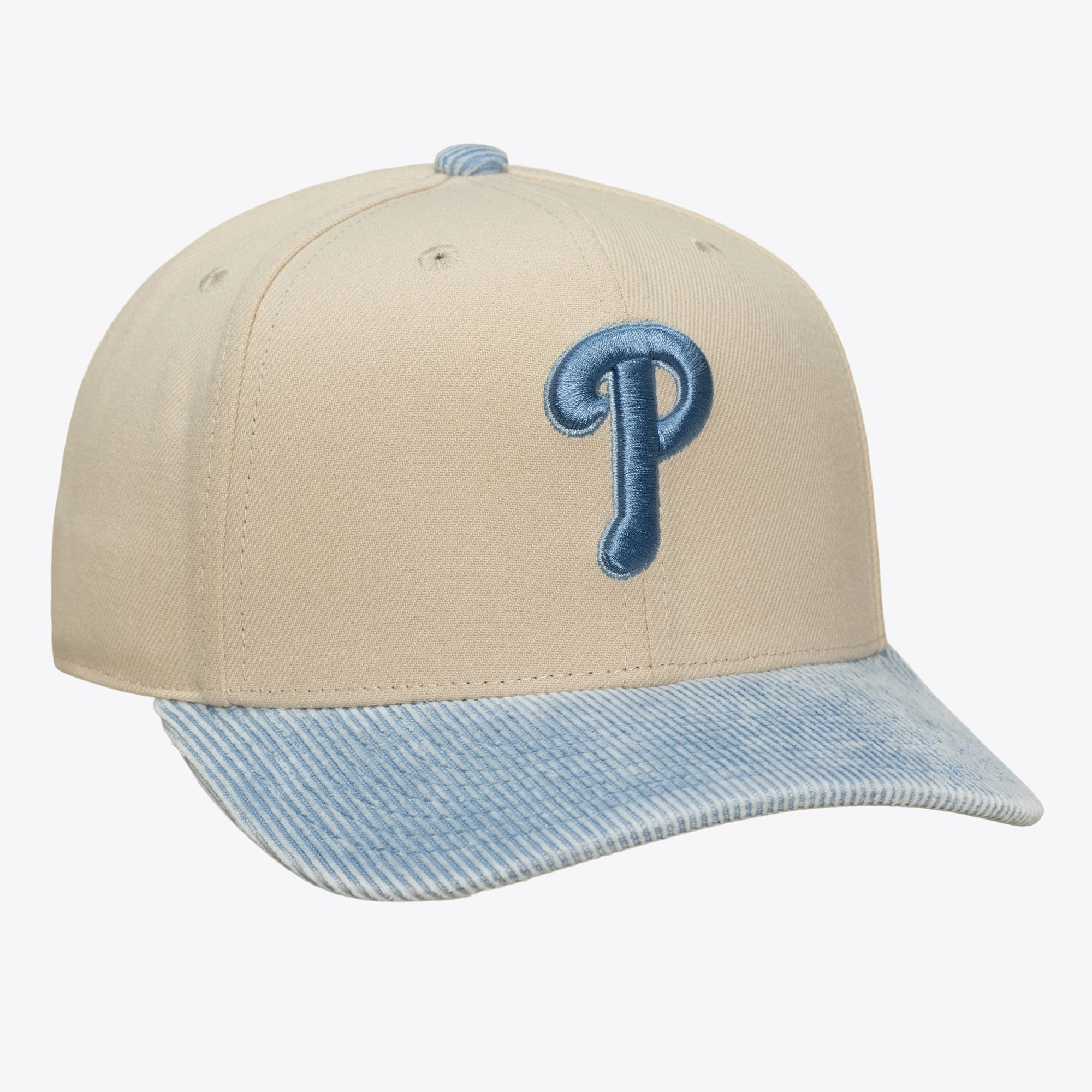 Men's Mitchell & Ness Cream/Light Blue Philadelphia Phillies Washed Corduroy Pro Crown Snapback Hat