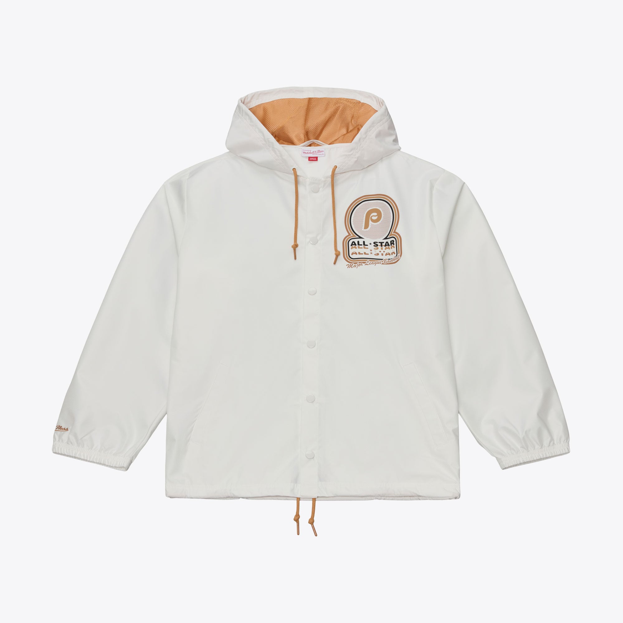 Men's Mitchell & Ness White Philadelphia Phillies 1976 MLB All-Star Game Coaches Full-Snap Hooded Windbreaker Jacket