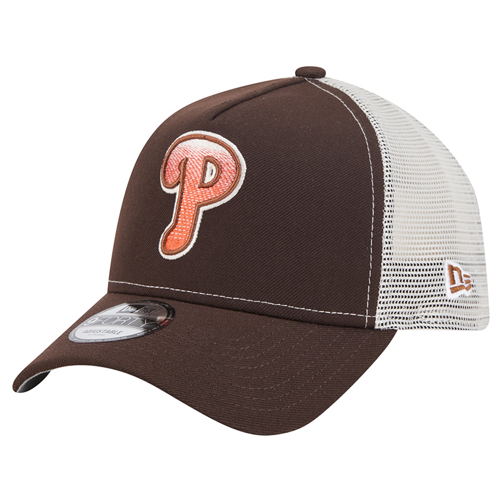 Men's New Era Brown Philadelphia Phillies Pumpkin Spice A-Frame 9FORTY Adjustable Trucker Hat