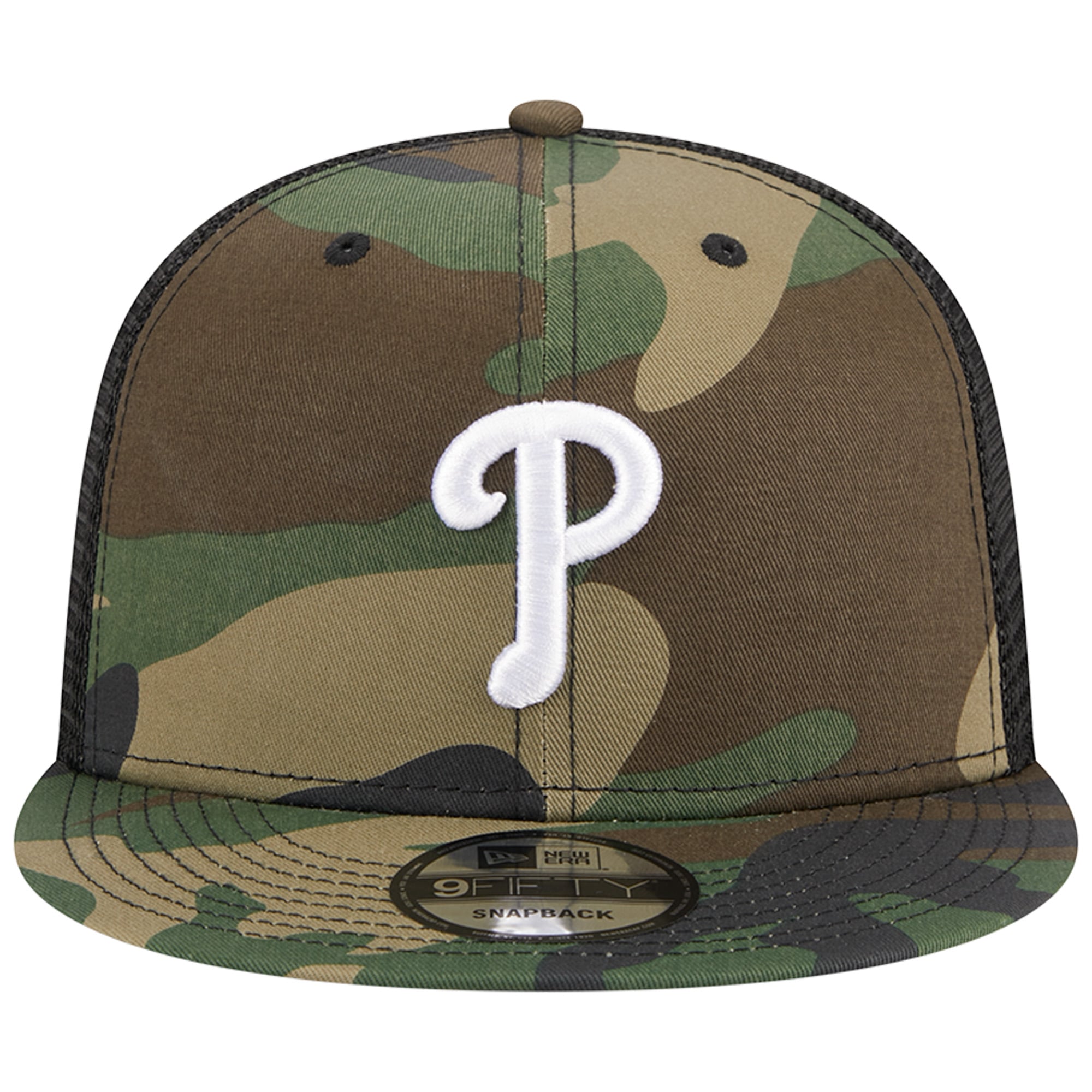 Casquette New Era Camo Phillies de Philadelphie Woodland Camo Trucker 9FIFTY Snapback pour homme