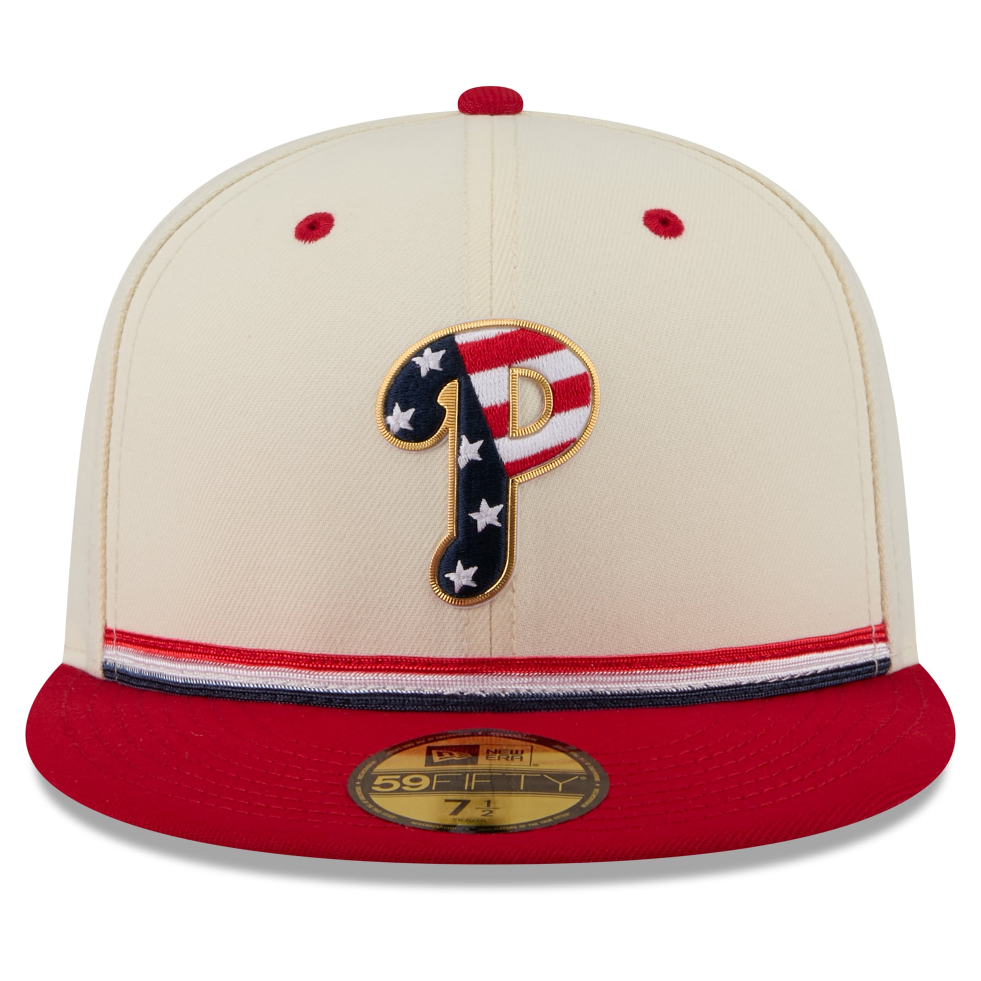 Men's New Era Cream/Red Philadelphia Phillies USA 250 Fourth of July 59FIFTY Fitted Hat