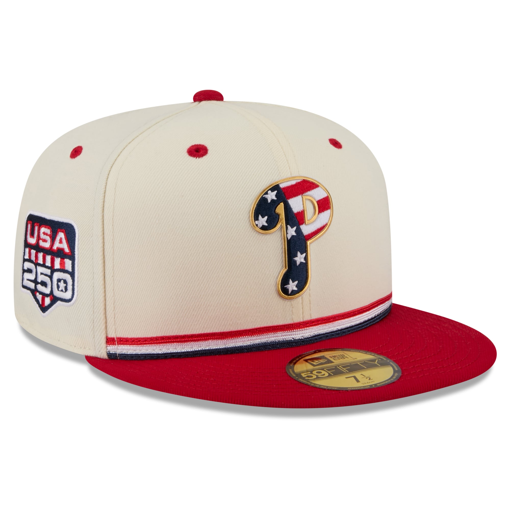 Men's New Era Cream/Red Philadelphia Phillies USA 250 Fourth of July 59FIFTY Fitted Hat