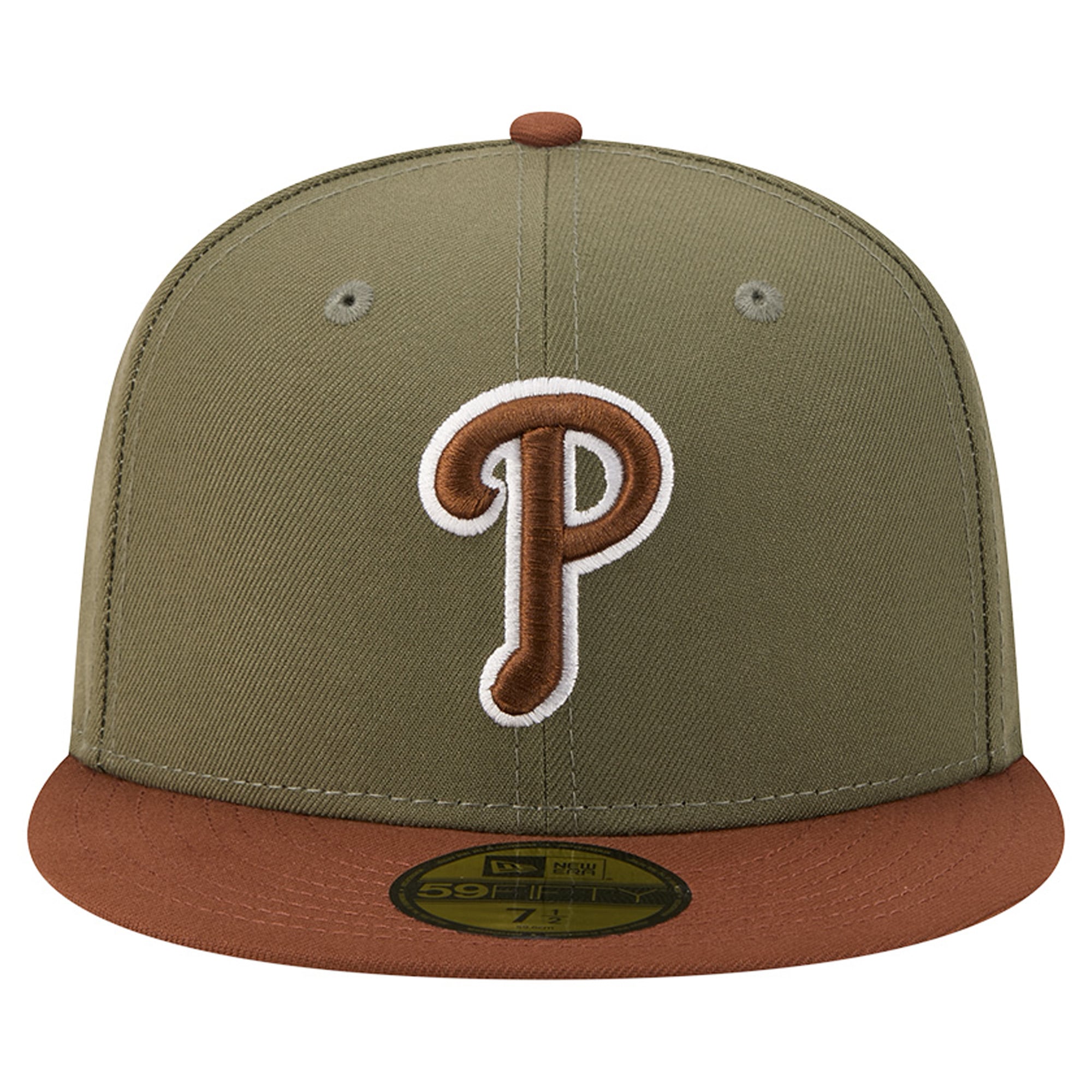 Casquette ajustée New Era 59FIFTY pour homme, coloris olive/marron, Philadelphia Phillies