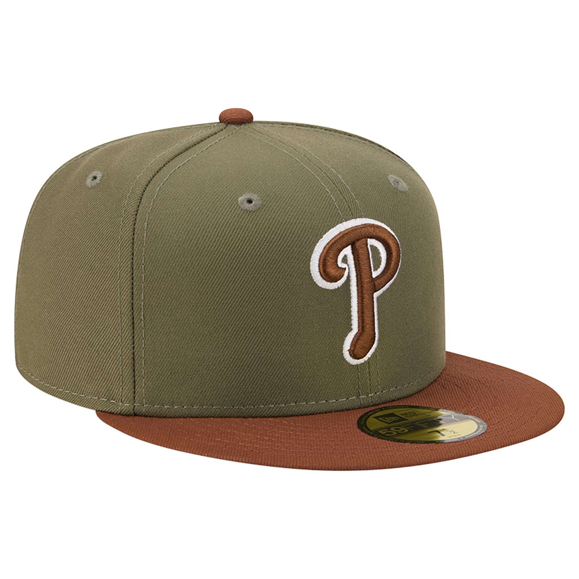 Casquette ajustée New Era 59FIFTY pour homme, coloris olive/marron, Philadelphia Phillies