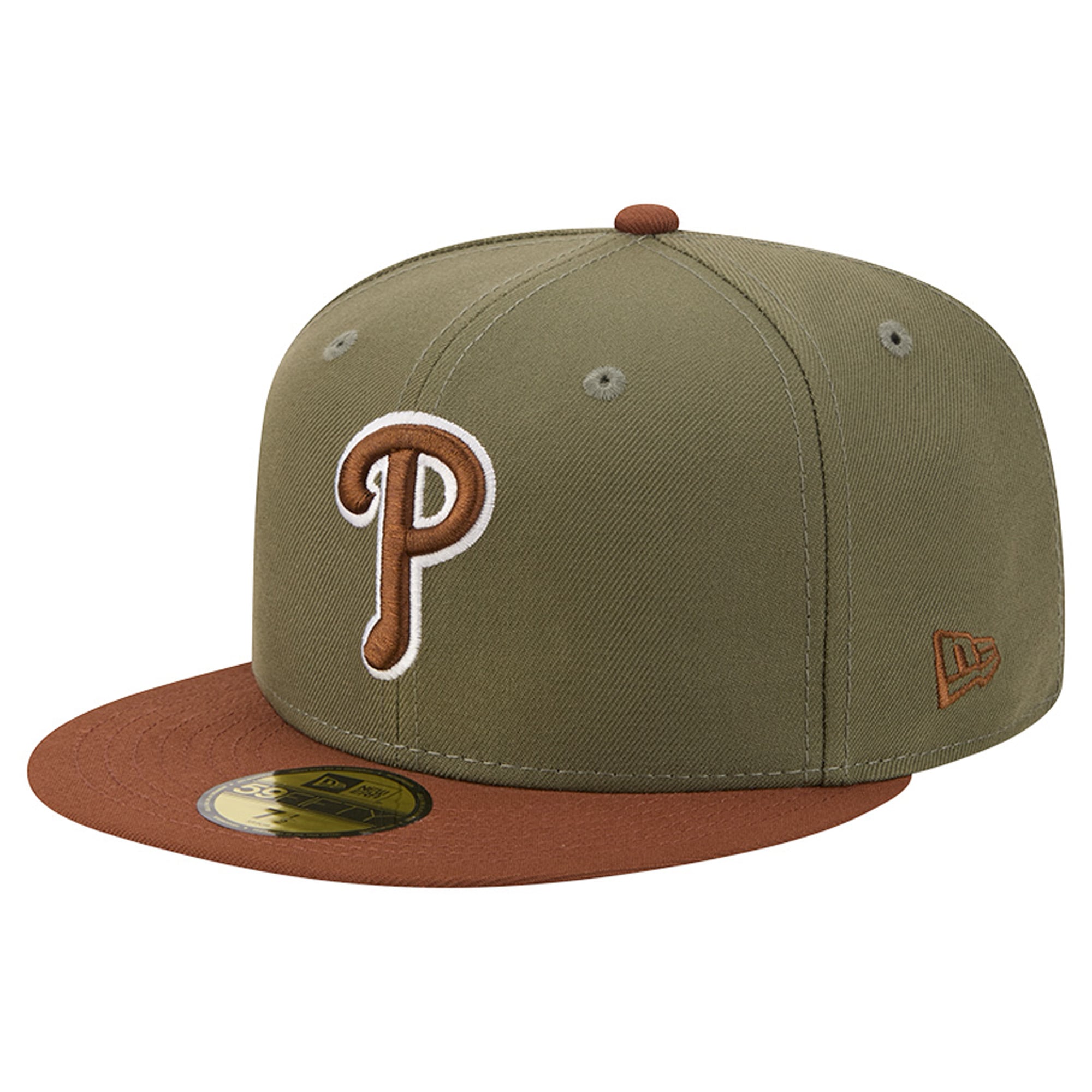 Casquette ajustée New Era 59FIFTY pour homme, coloris olive/marron, Philadelphia Phillies