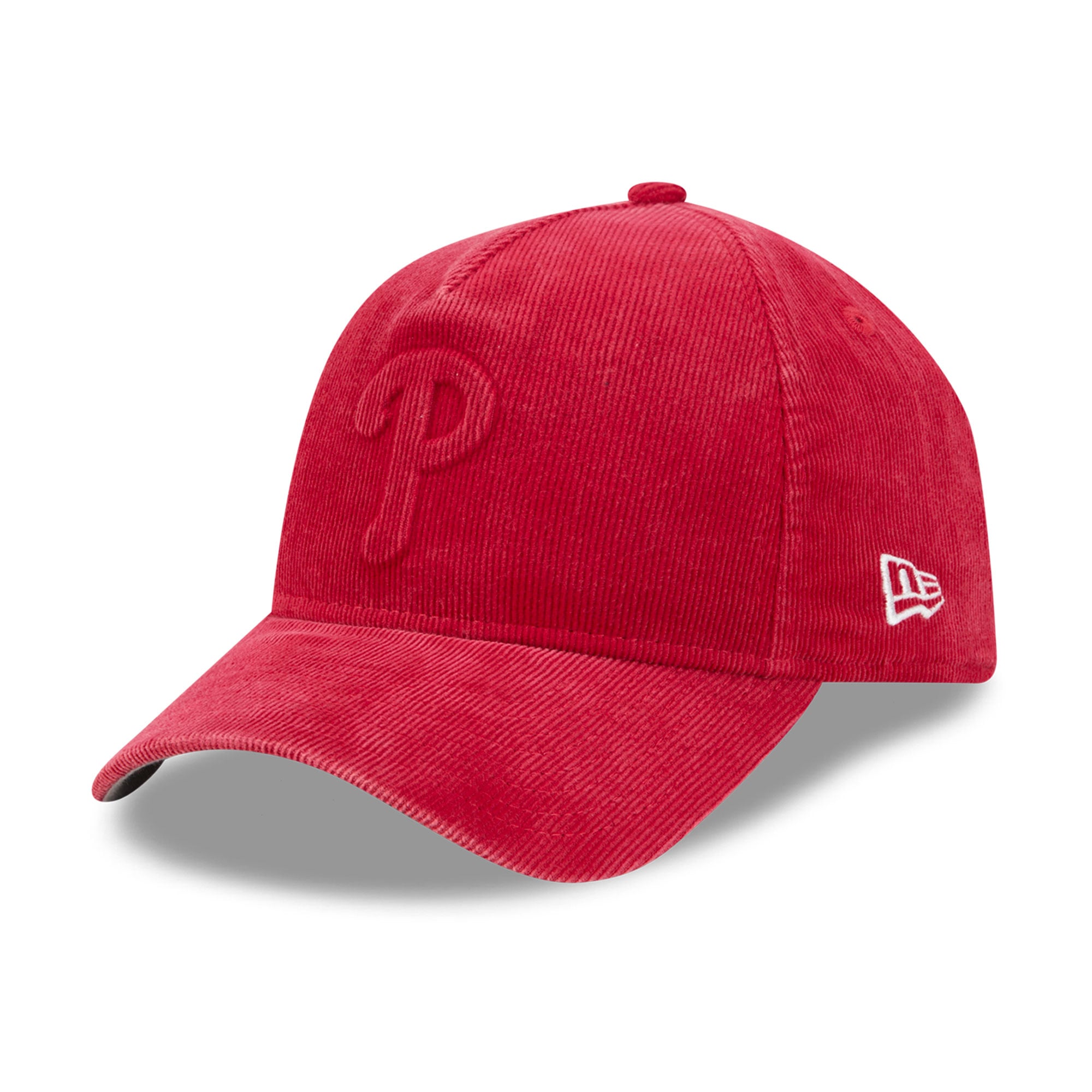 Casquette New Era rouge Philadelphia Phillies 2008 World Series pour homme, en velours côtelé ton sur ton, modèle 9FORTY à monture A ajustable, avec écusson latéral.