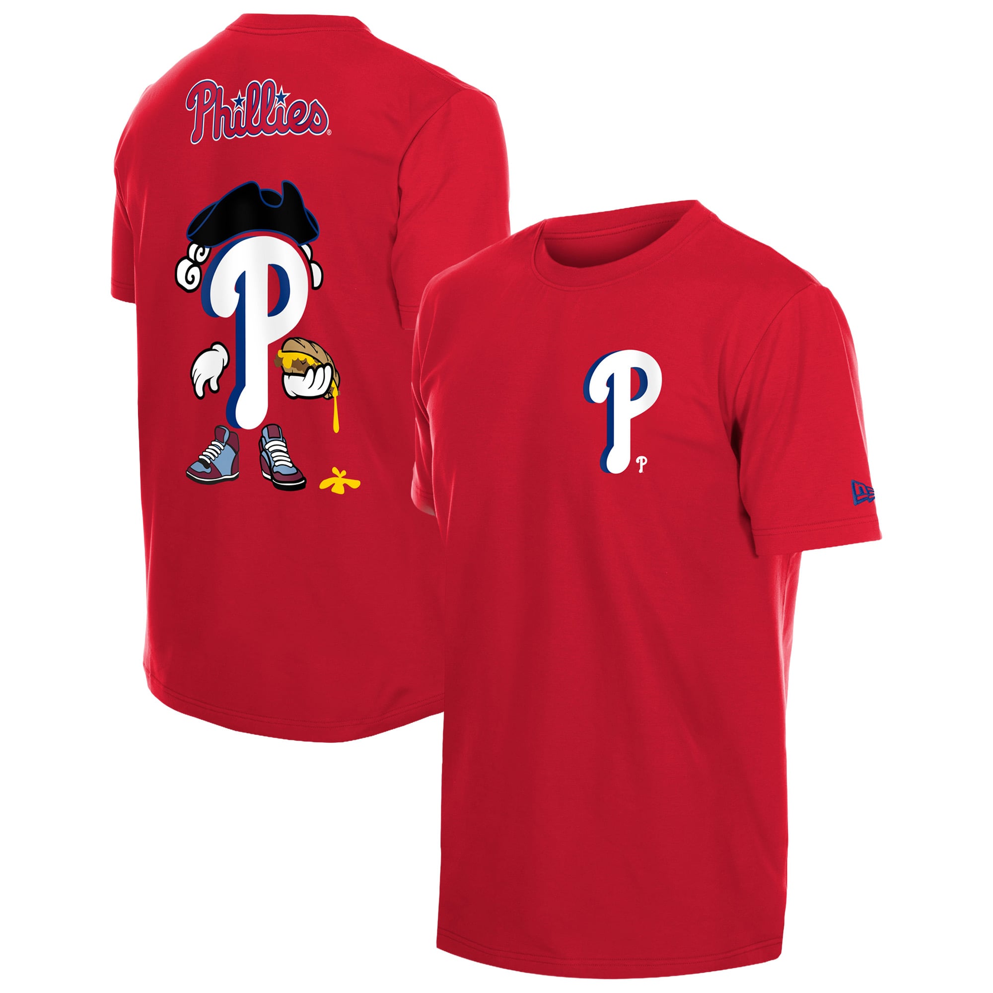 T-shirt homme New Era rouge Philadelphia Phillies avec logo dessin animé
