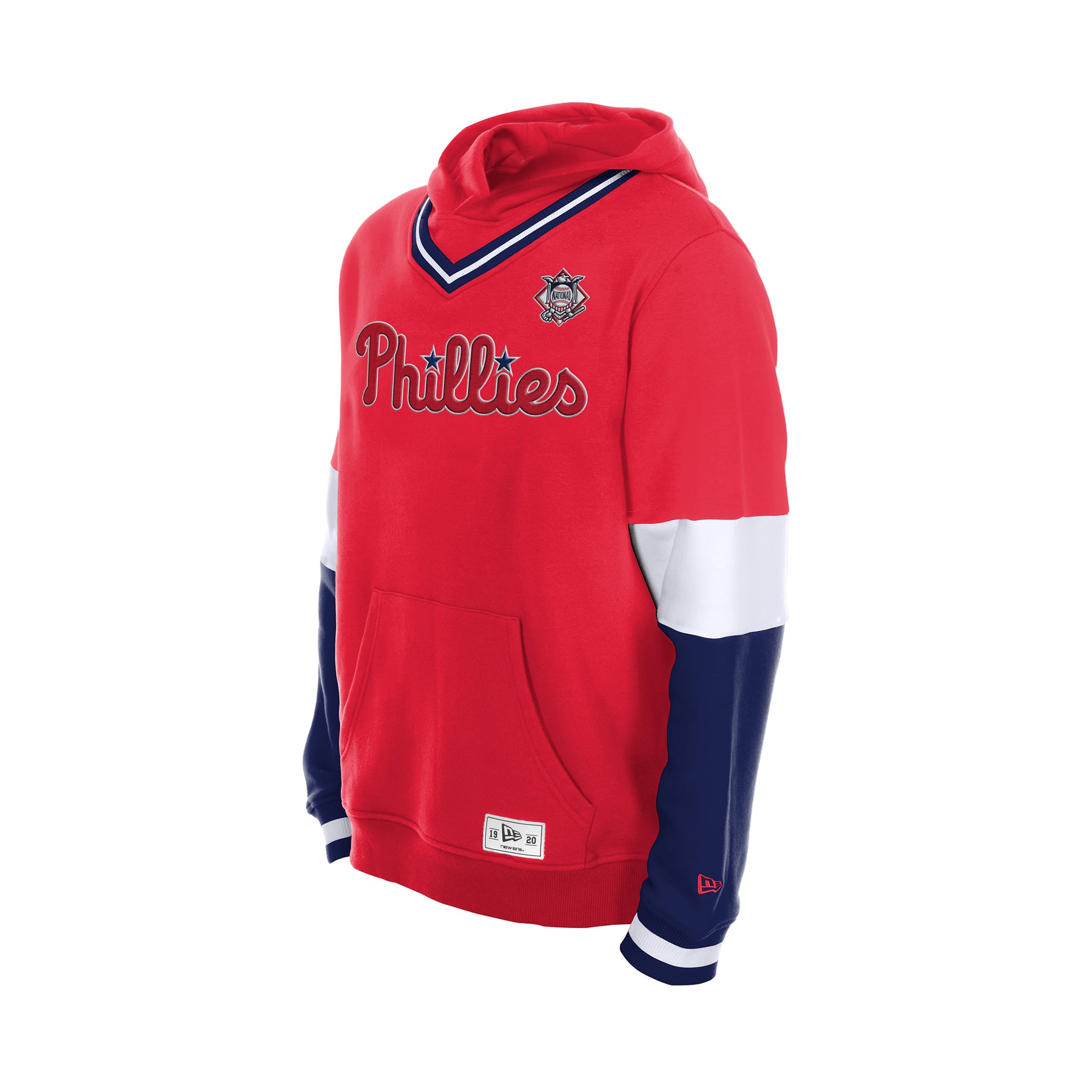 Sweat à capuche New Era rouge Philadelphia Phillies pour homme, col en V, color block