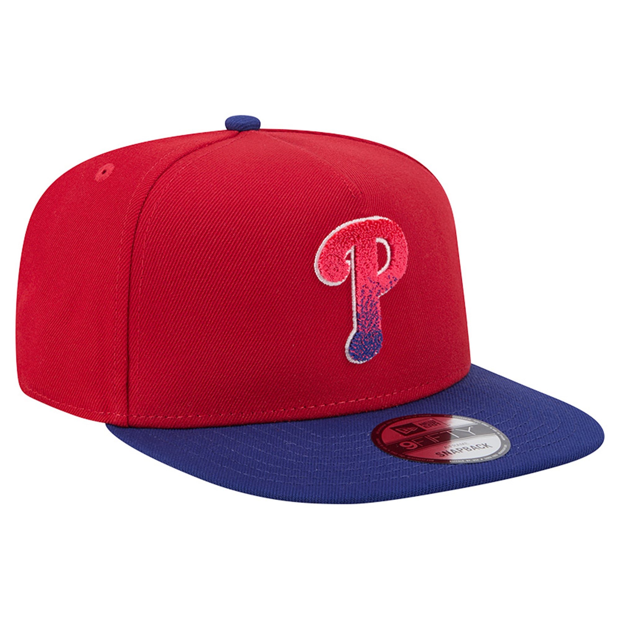 Casquette snapback New Era rouge/marine Philadelphia Phillies pour homme, modèle 9FIFTY, en chenille dégradée, à motif A-Frame.
