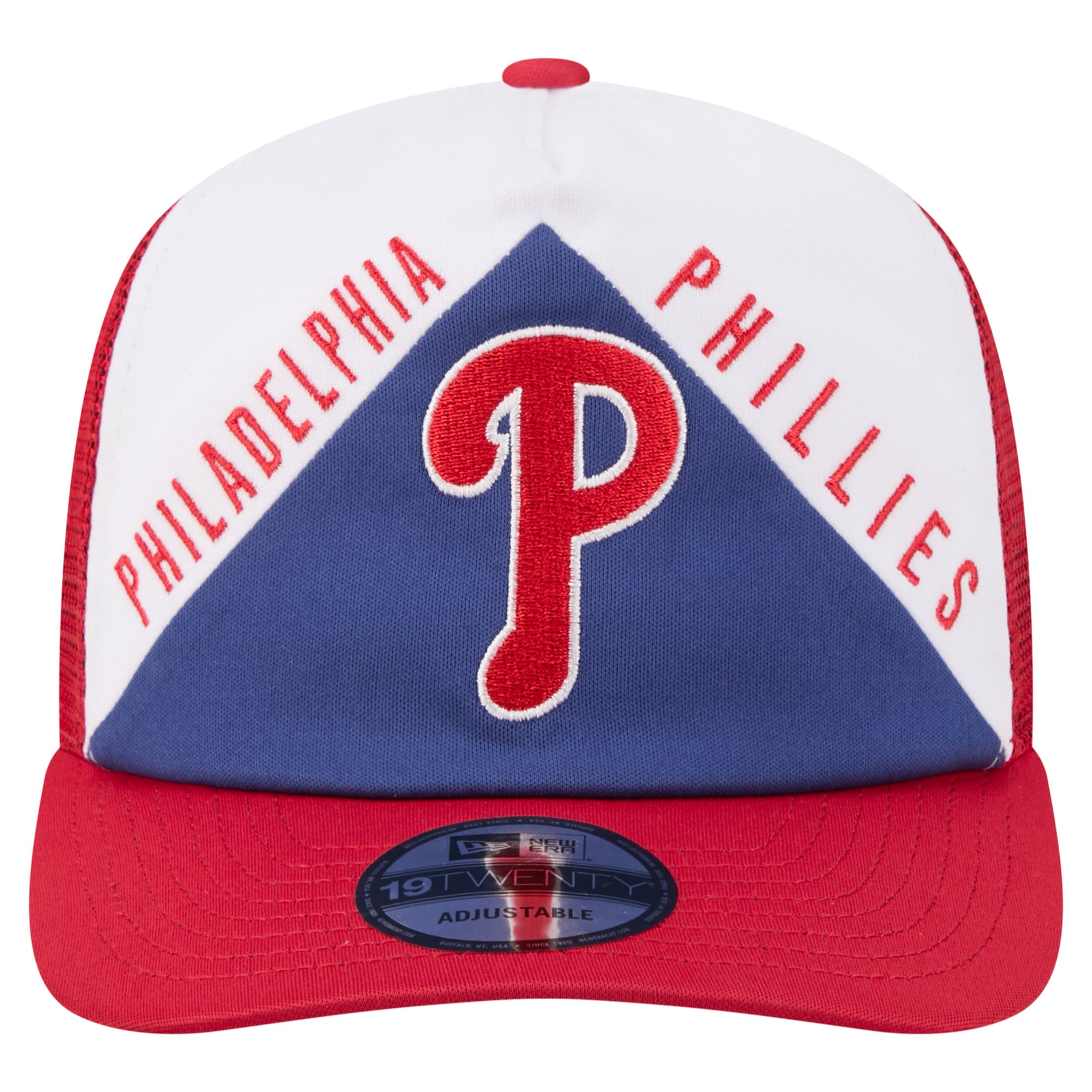 Casquette trucker ajustable New Era blanche et rouge Philadelphia Phillies, coupe rétro 19TWENTY, pour homme