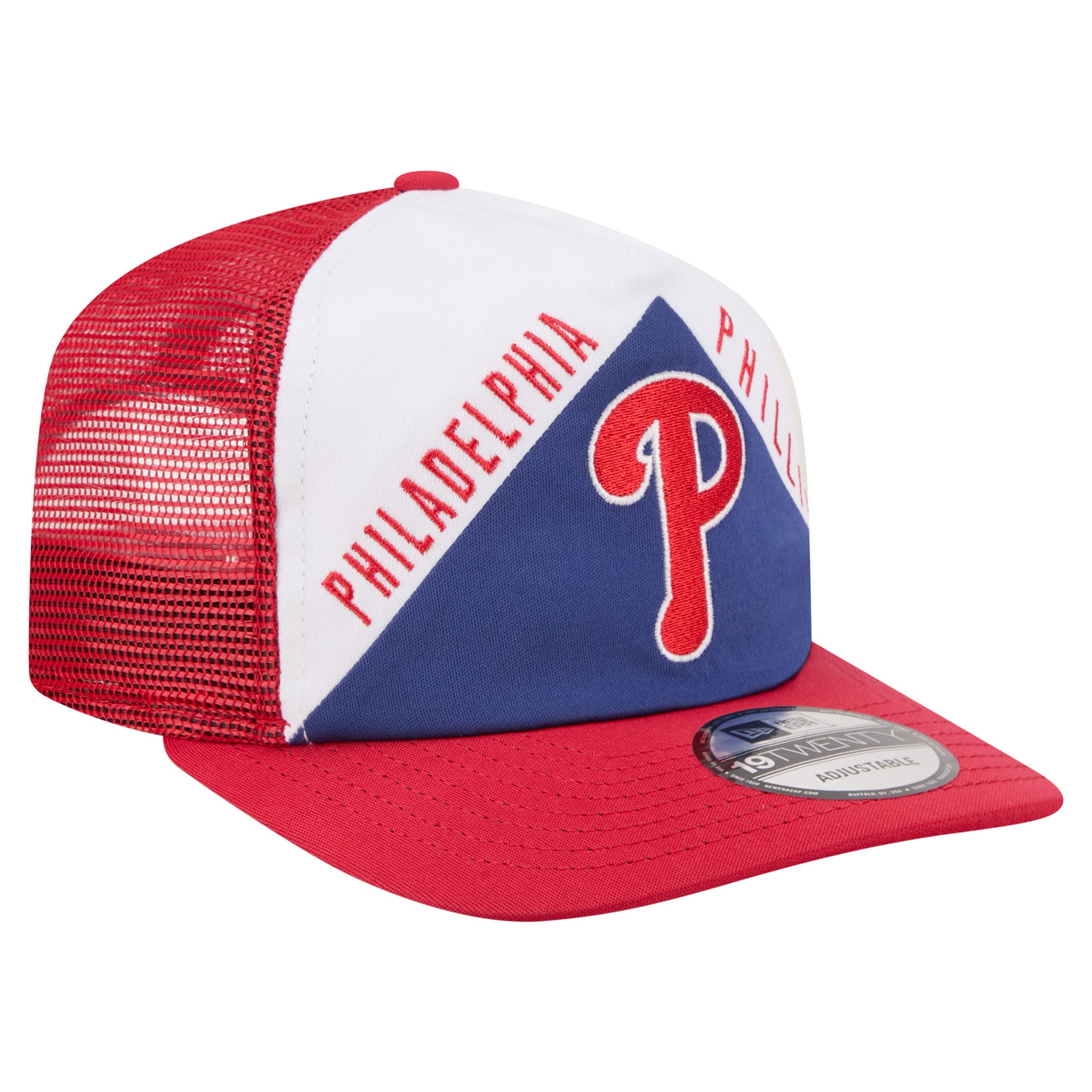 Casquette trucker ajustable New Era blanche et rouge Philadelphia Phillies, coupe rétro 19TWENTY, pour homme