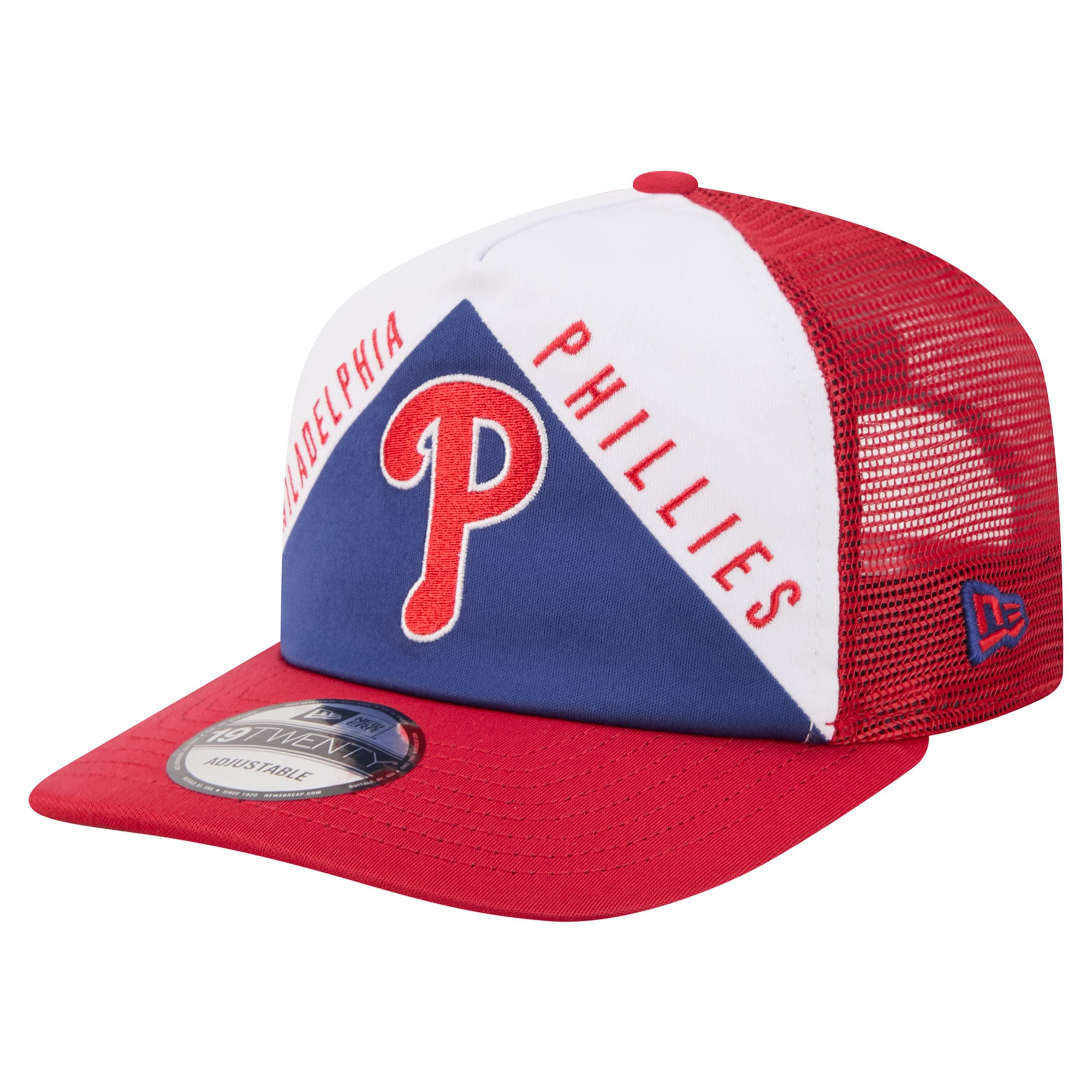 Casquette trucker ajustable New Era blanche et rouge Philadelphia Phillies, coupe rétro 19TWENTY, pour homme