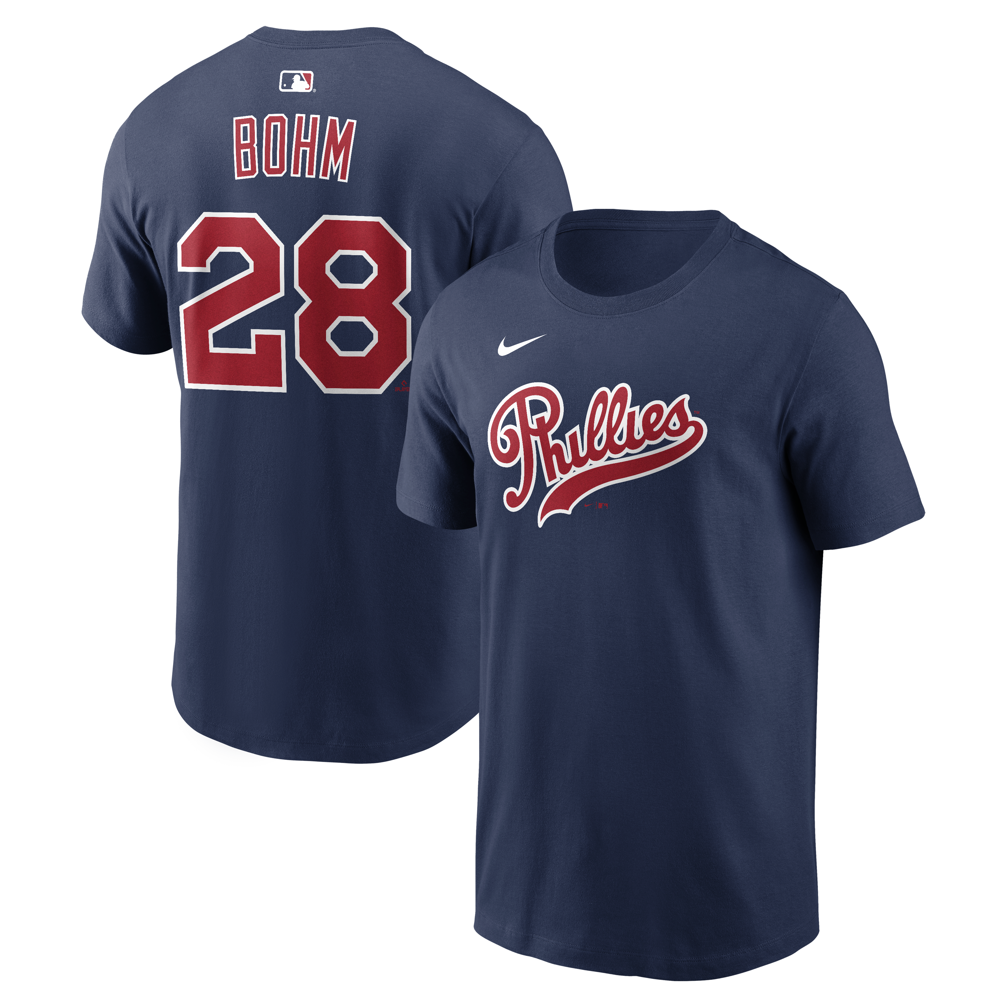 T-shirt Nike Alec Bohm bleu marine Philadelphia Phillies 2026 Field of Dreams pour homme, avec nom et numéro