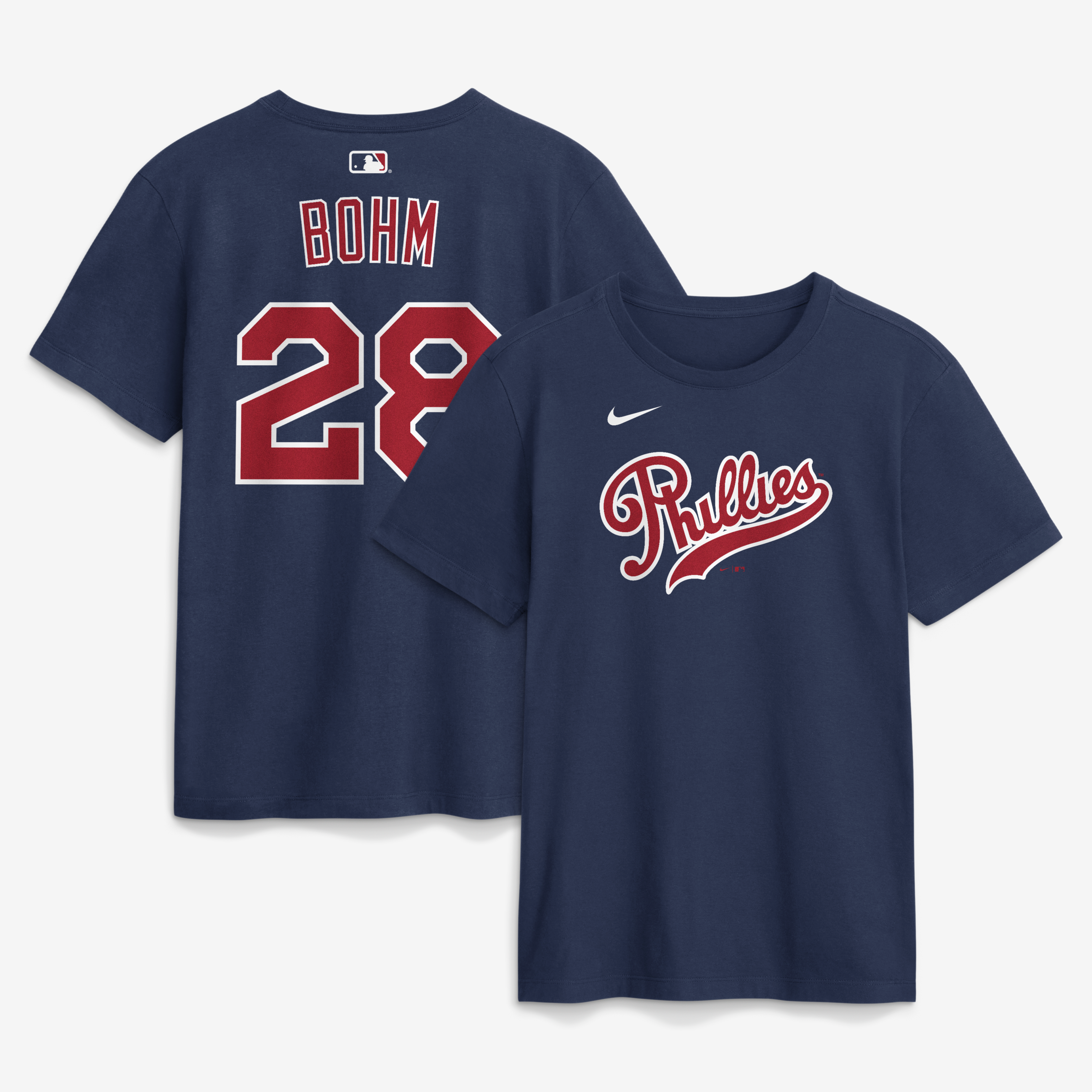T-shirt Nike Alec Bohm bleu marine Philadelphia Phillies 2026 Field of Dreams pour homme, avec nom et numéro