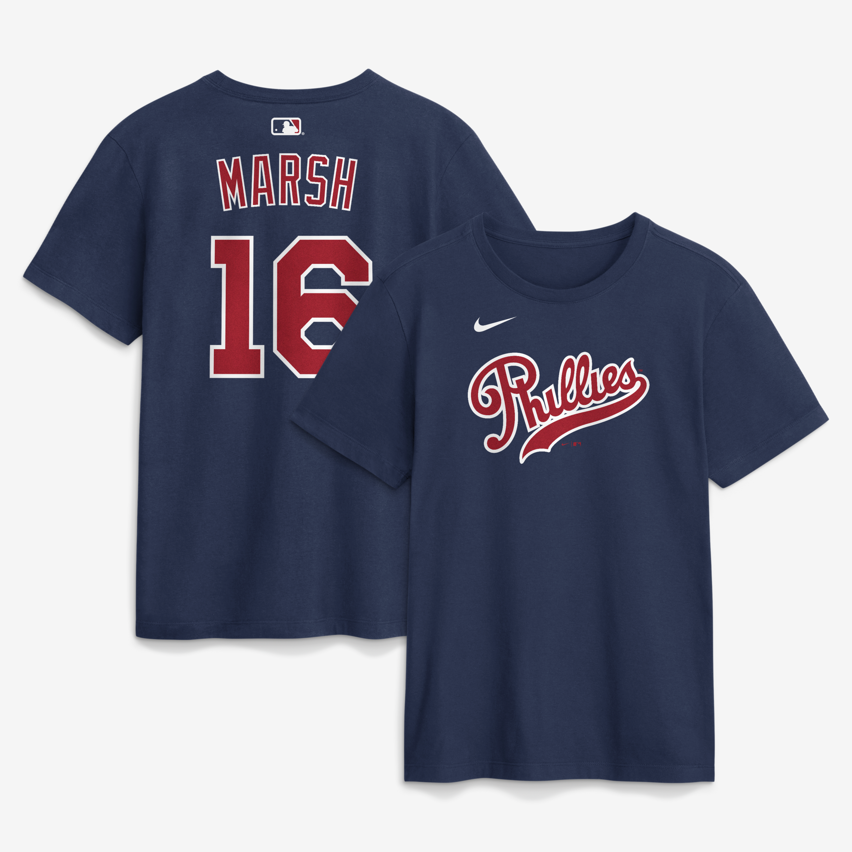 T-shirt Nike Brandon Marsh bleu marine Philadelphia Phillies 2026 Field of Dreams pour homme, avec nom et numéro