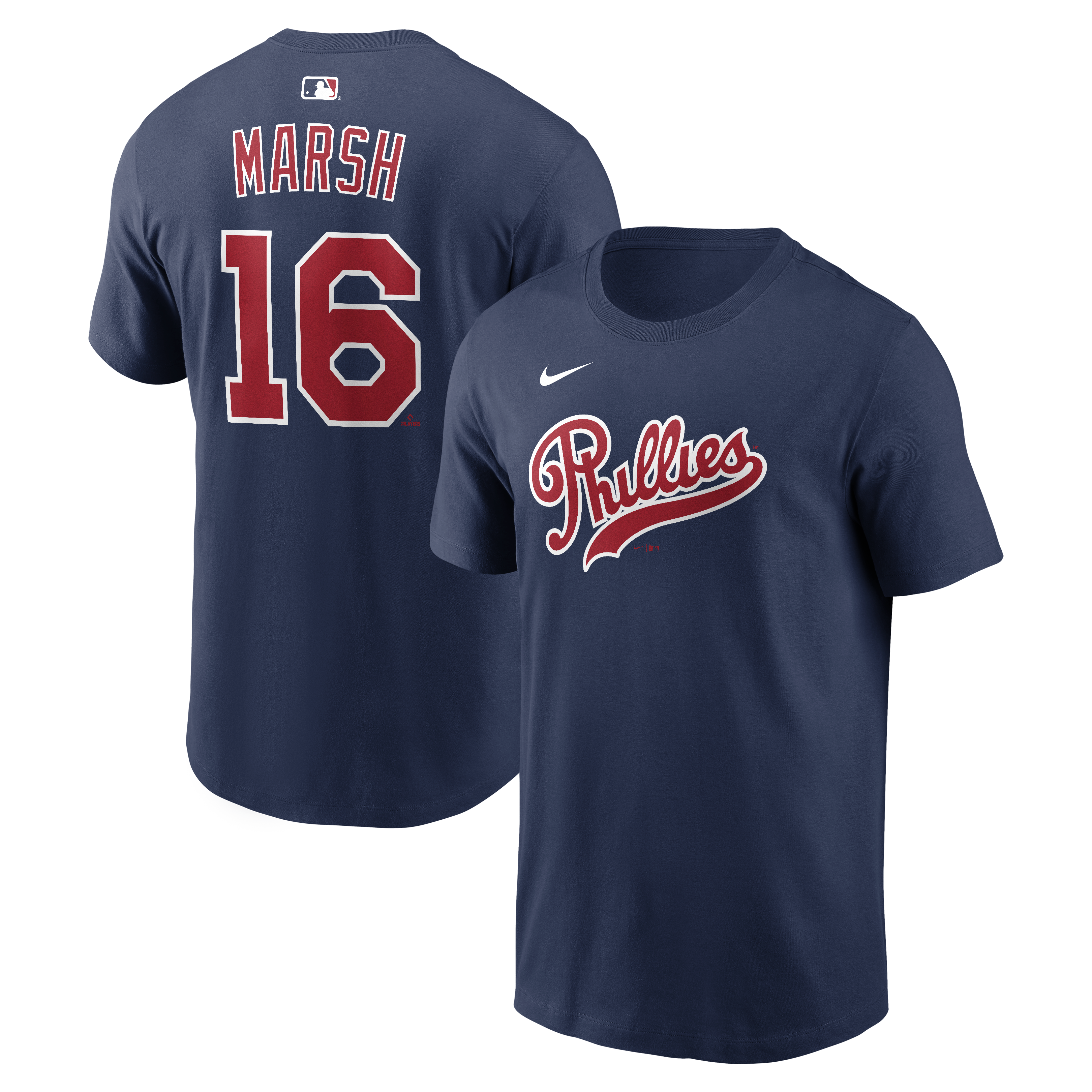 T-shirt Nike Brandon Marsh bleu marine Philadelphia Phillies 2026 Field of Dreams pour homme, avec nom et numéro