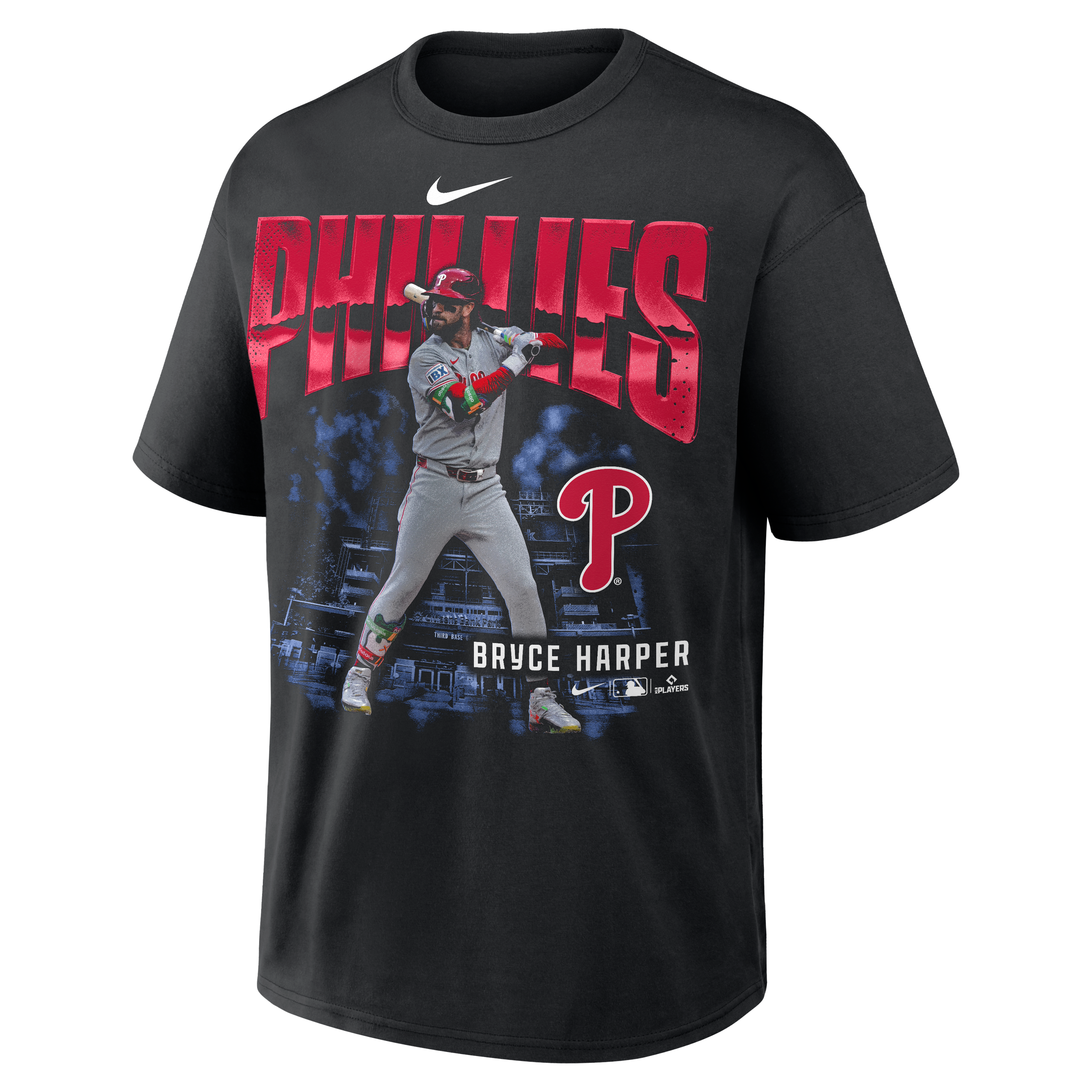 Men's Nike Bryce Harper Black Philadelphia Phillies Enlarged Player Graphic Max90 Heavyweight T-Shirt