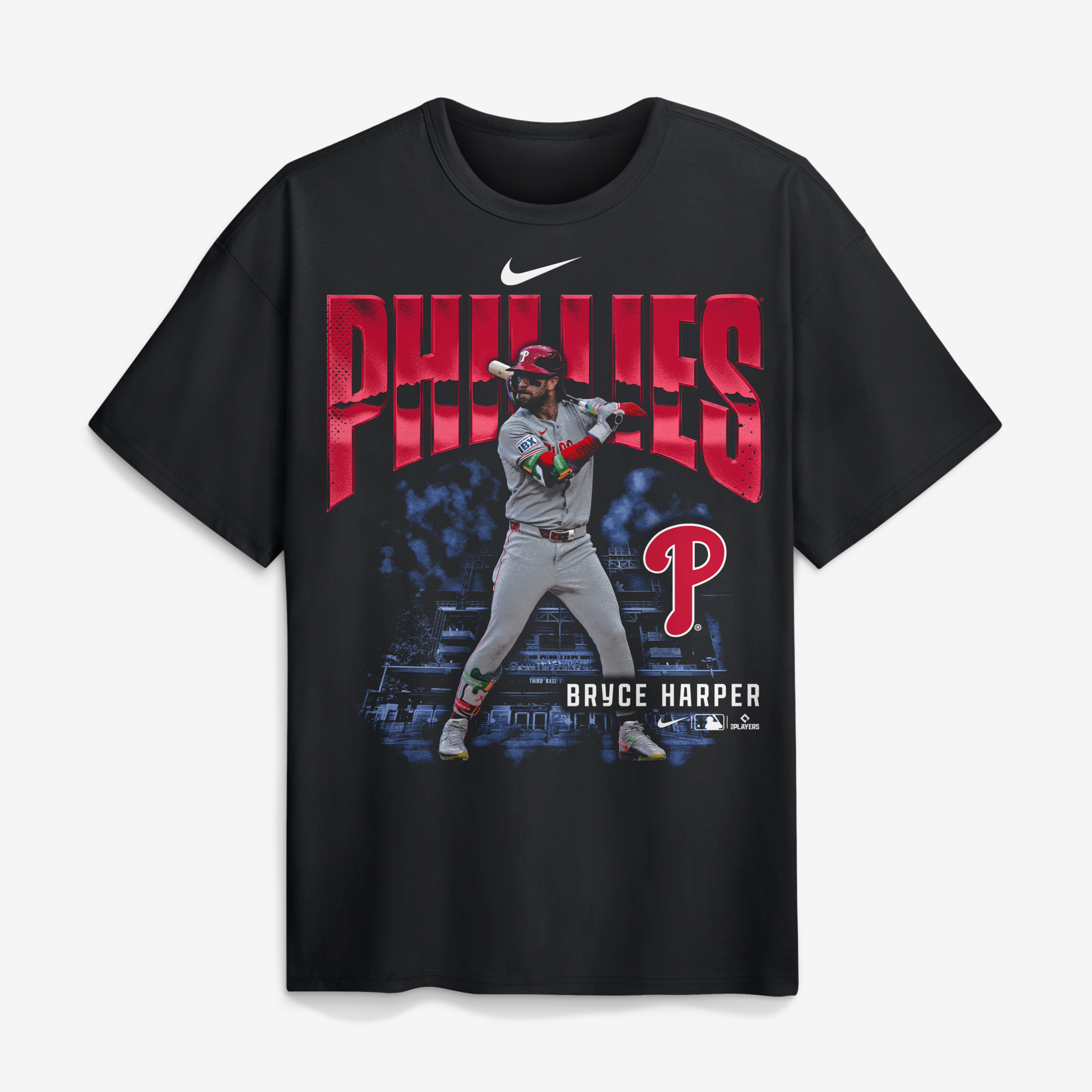 Men's Nike Bryce Harper Black Philadelphia Phillies Enlarged Player Graphic Max90 Heavyweight T-Shirt
