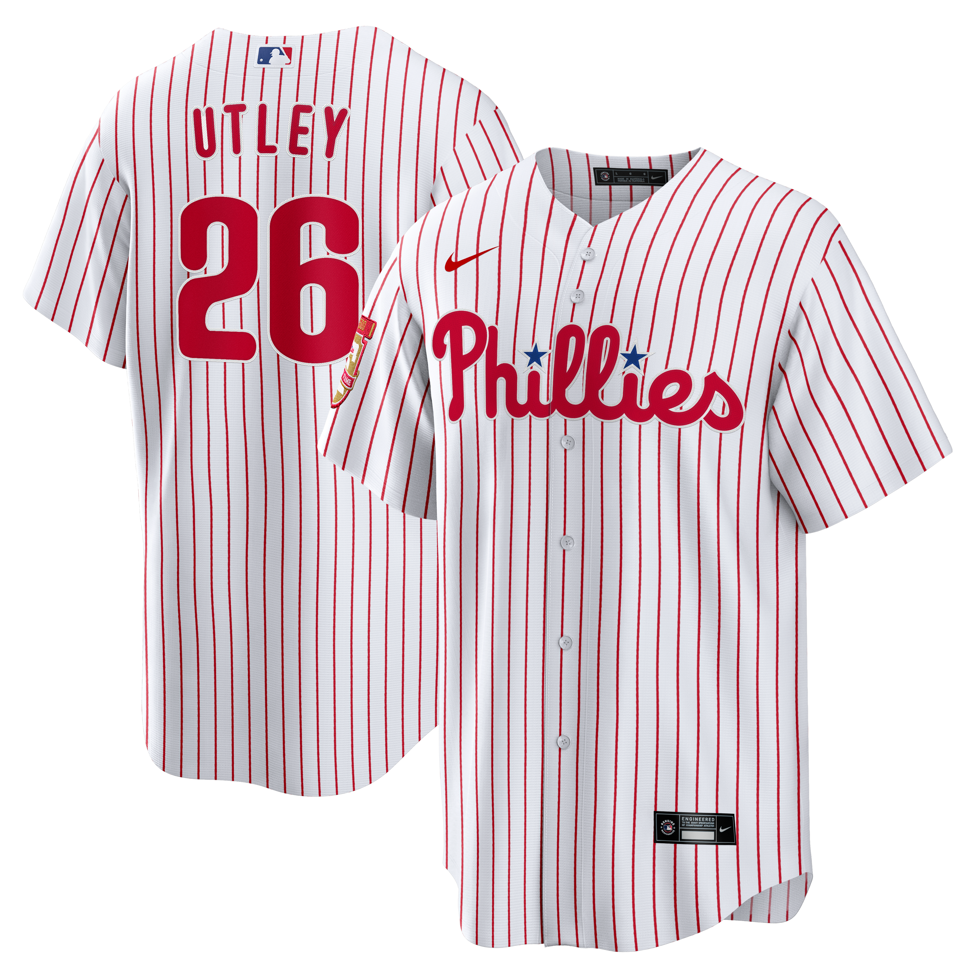 Maillot réplique édition limitée Nike Chase Utley blanc Philadelphia Phillies domicile avec écusson du mur de la renommée