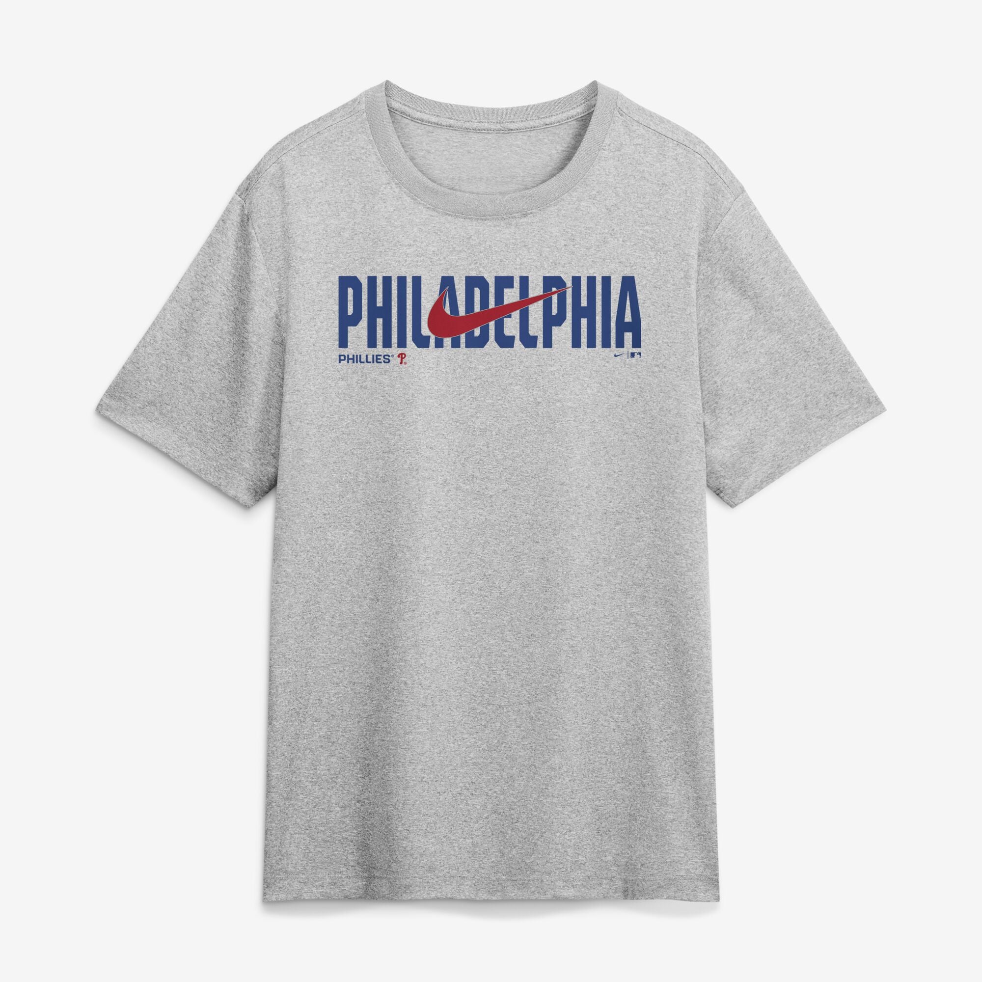 T-shirt Nike Legend Dri-FIT gris chiné pour homme, avec logo Swoosh des Phillies de Philadelphie.