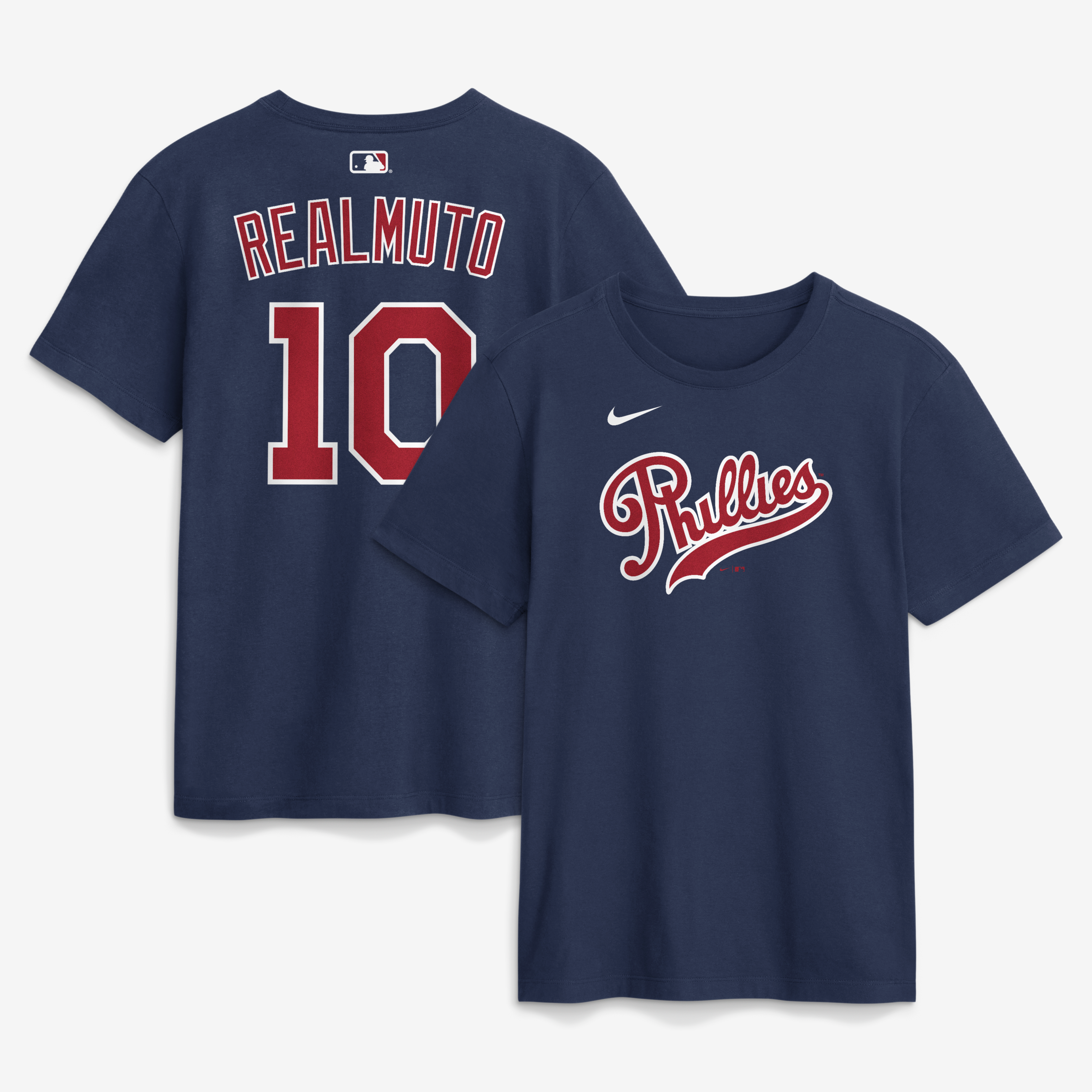 T-shirt Nike J.T. Realmuto bleu marine Philadelphia Phillies 2026 Field of Dreams pour homme, avec nom et numéro