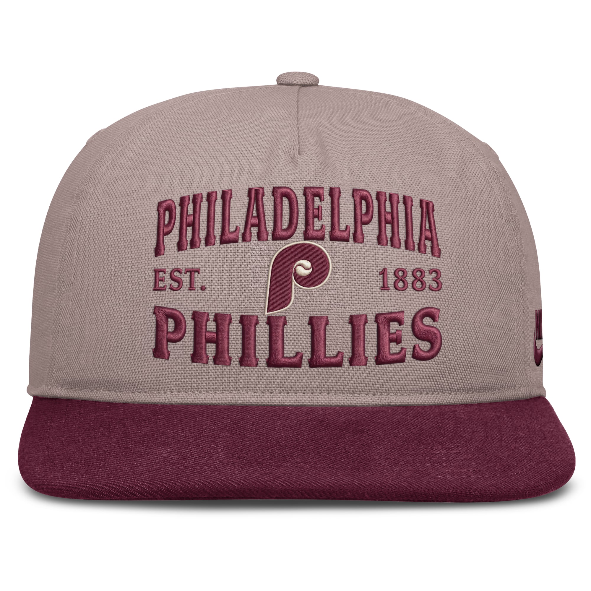 Casquette ajustable Nike pour homme, marron clair/bordeaux, Philadelphia Phillies Cooperstown Pro, 5 panneaux