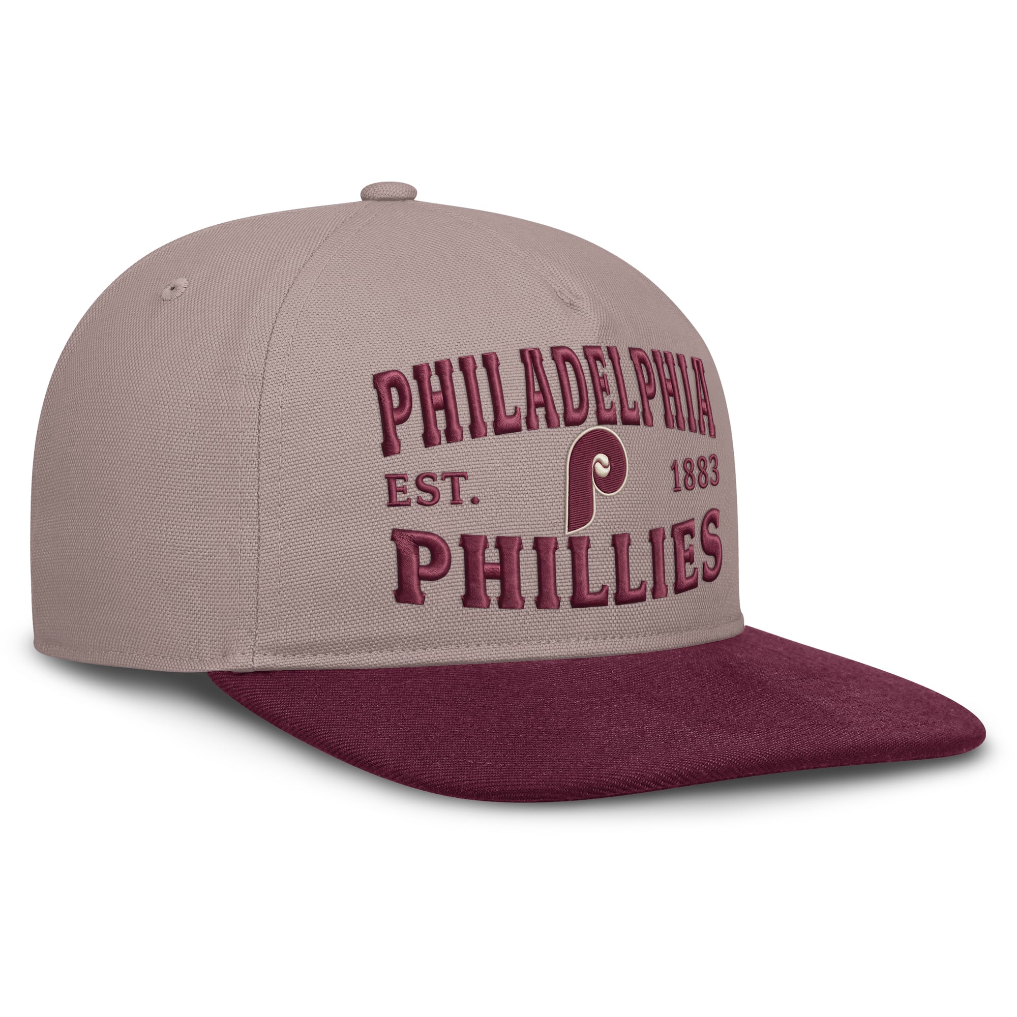 Casquette ajustable Nike pour homme, marron clair/bordeaux, Philadelphia Phillies Cooperstown Pro, 5 panneaux