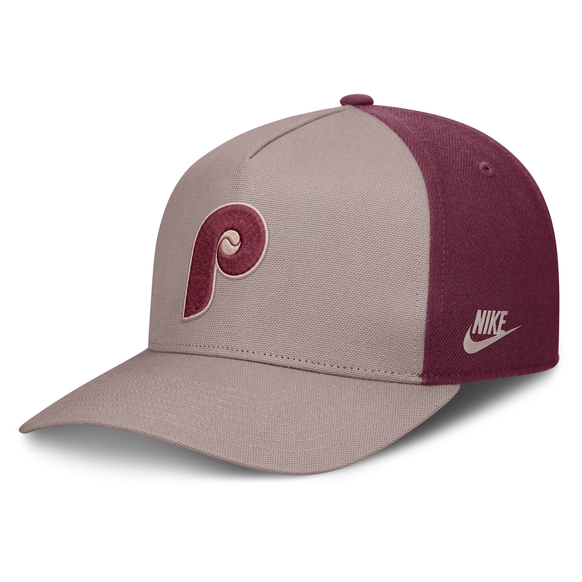 Casquette ajustable Nike pour homme, marron clair/bordeaux, Philadelphia Phillies Cooperstown Rise, modèle A-Frame