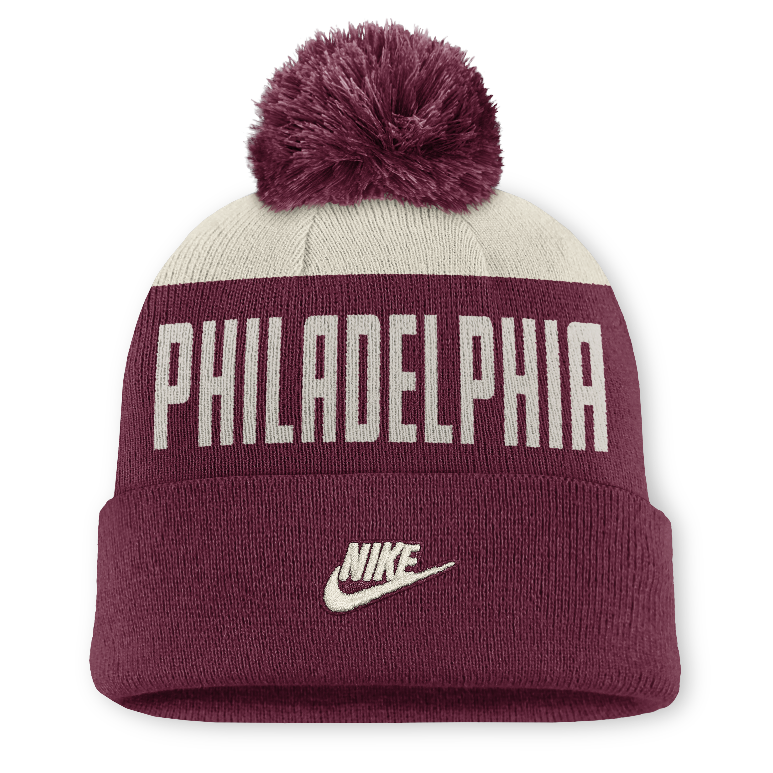 Bonnet Nike Peak Standard à revers et pompon, blanc/bordeaux, collection Philadelphia Phillies Cooperstown, pour homme.