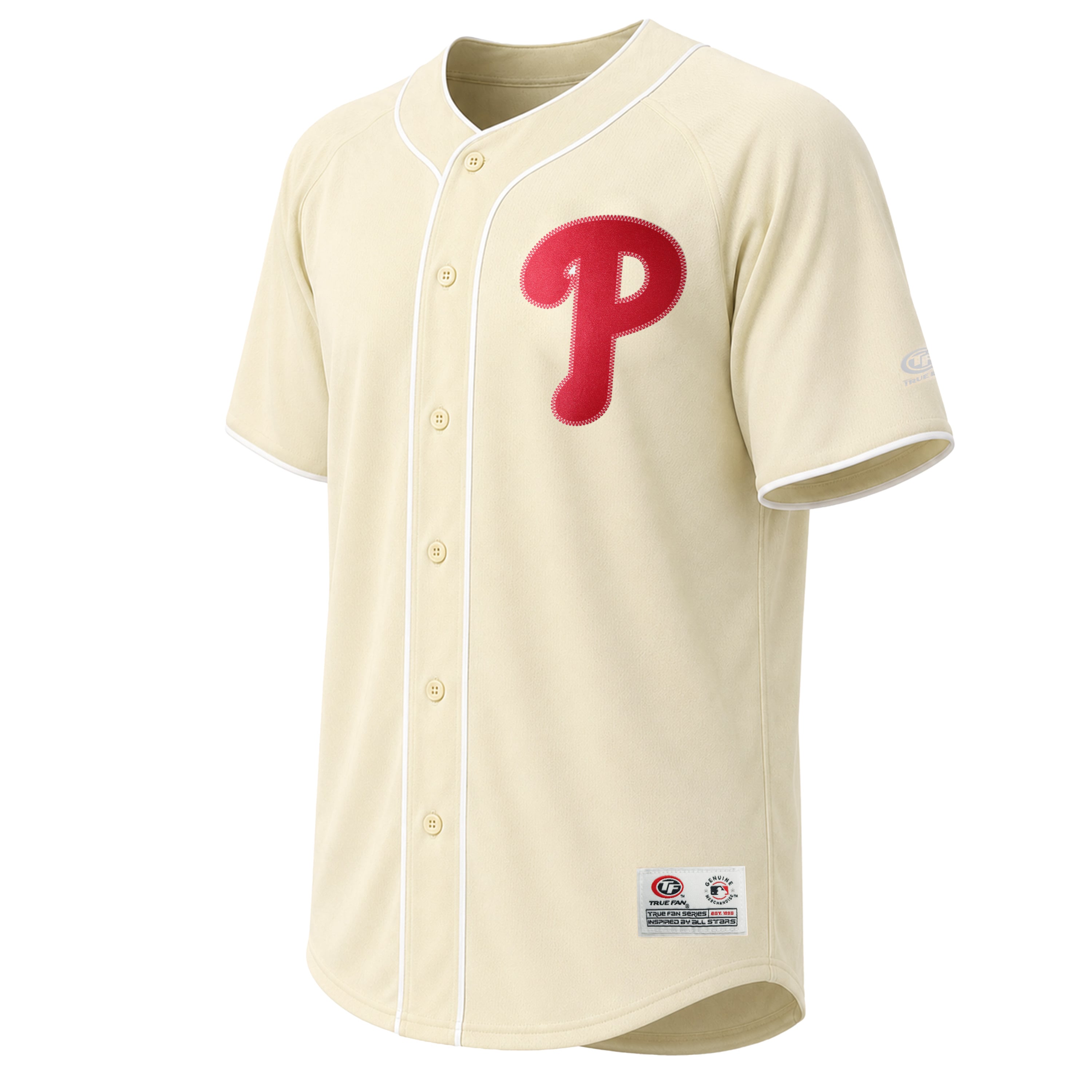 Maillot de mode Philadelphia Phillies crème pour homme, avec coutures apparentes.
