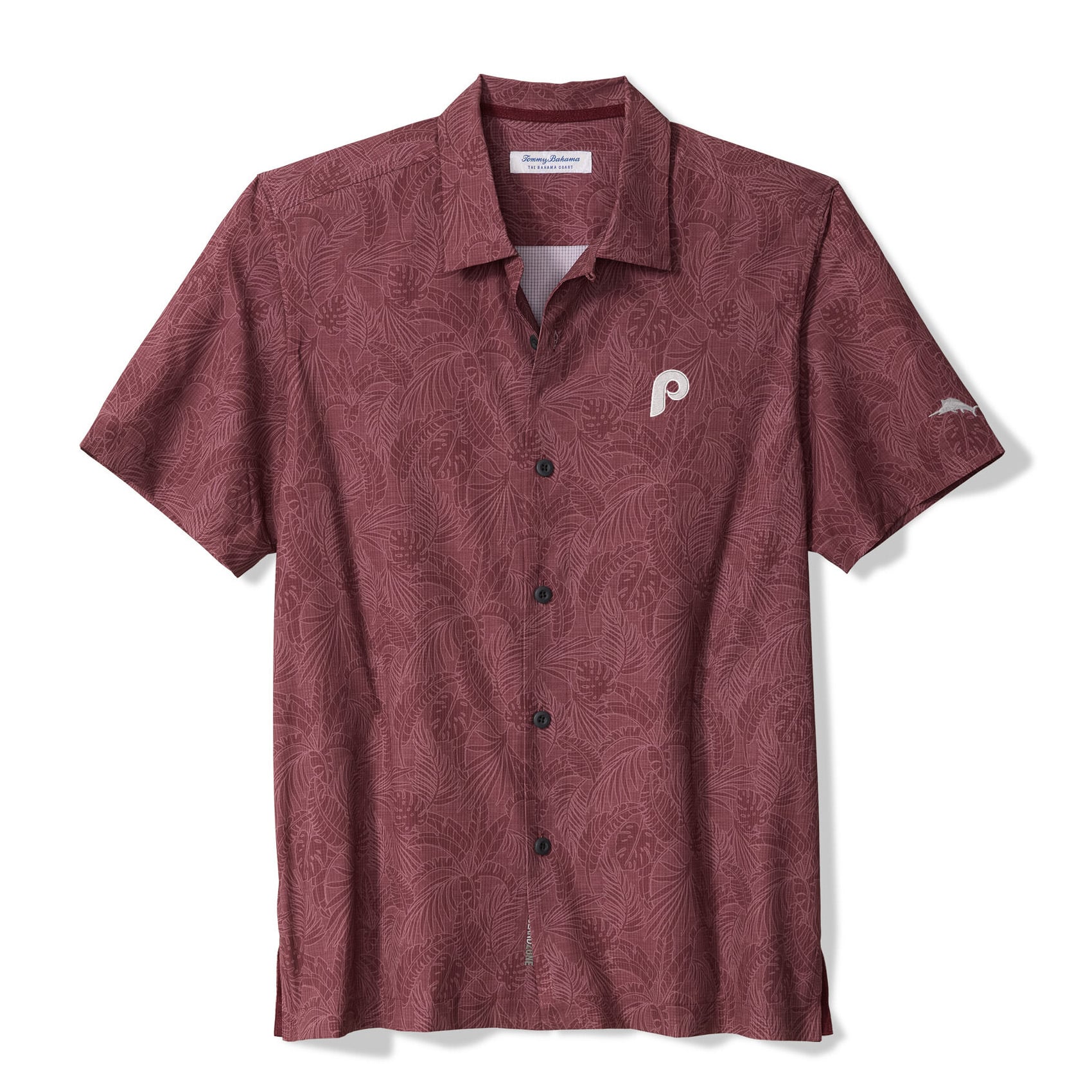Chemise boutonnée Tommy Bahama IslandZone bordeaux Philadelphia Phillies à motif frondes marines