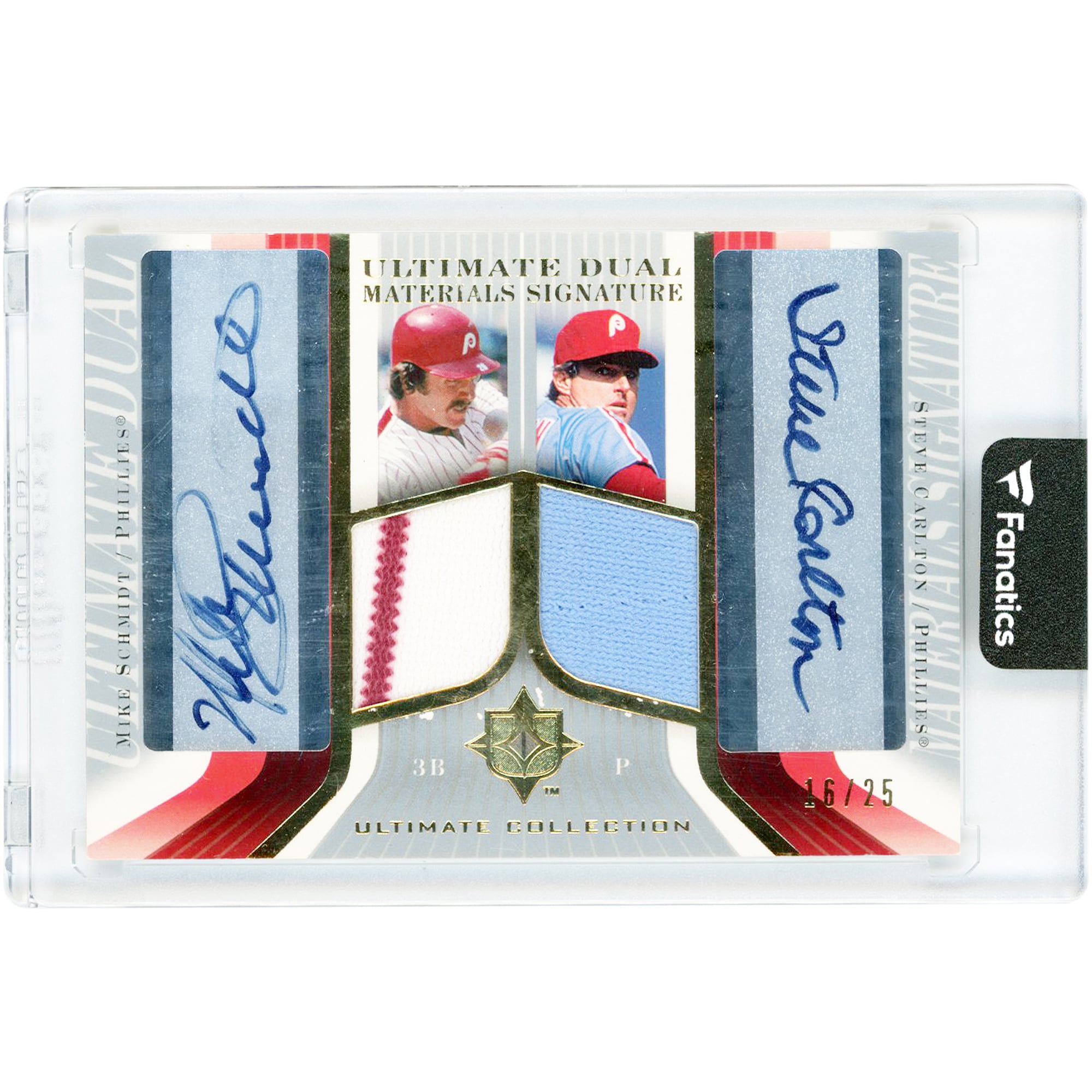 Mike Schmidt & Steve Carlton Philadelphia Phillies Autographed 2004 Upper Deck Ultimate Dual Game Used Relics #DJS-SC #16/25 Card