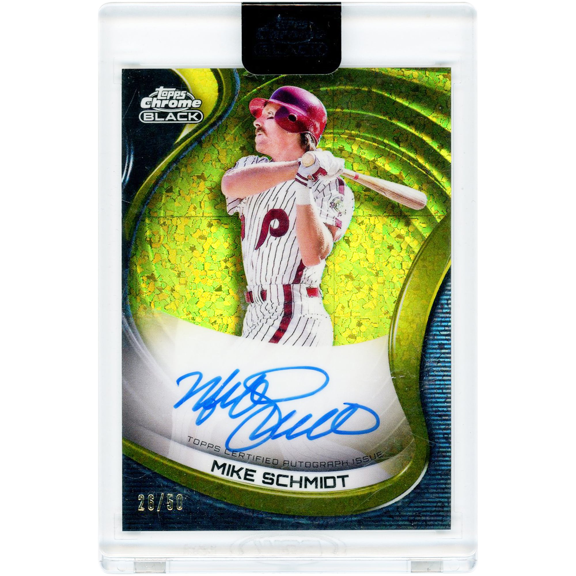 Mike Schmidt Philadelphia Phillies Autographed 2022 Topps Chrome Black Gold Mini Diamond Refractor #CBA-MS #26/50 Card