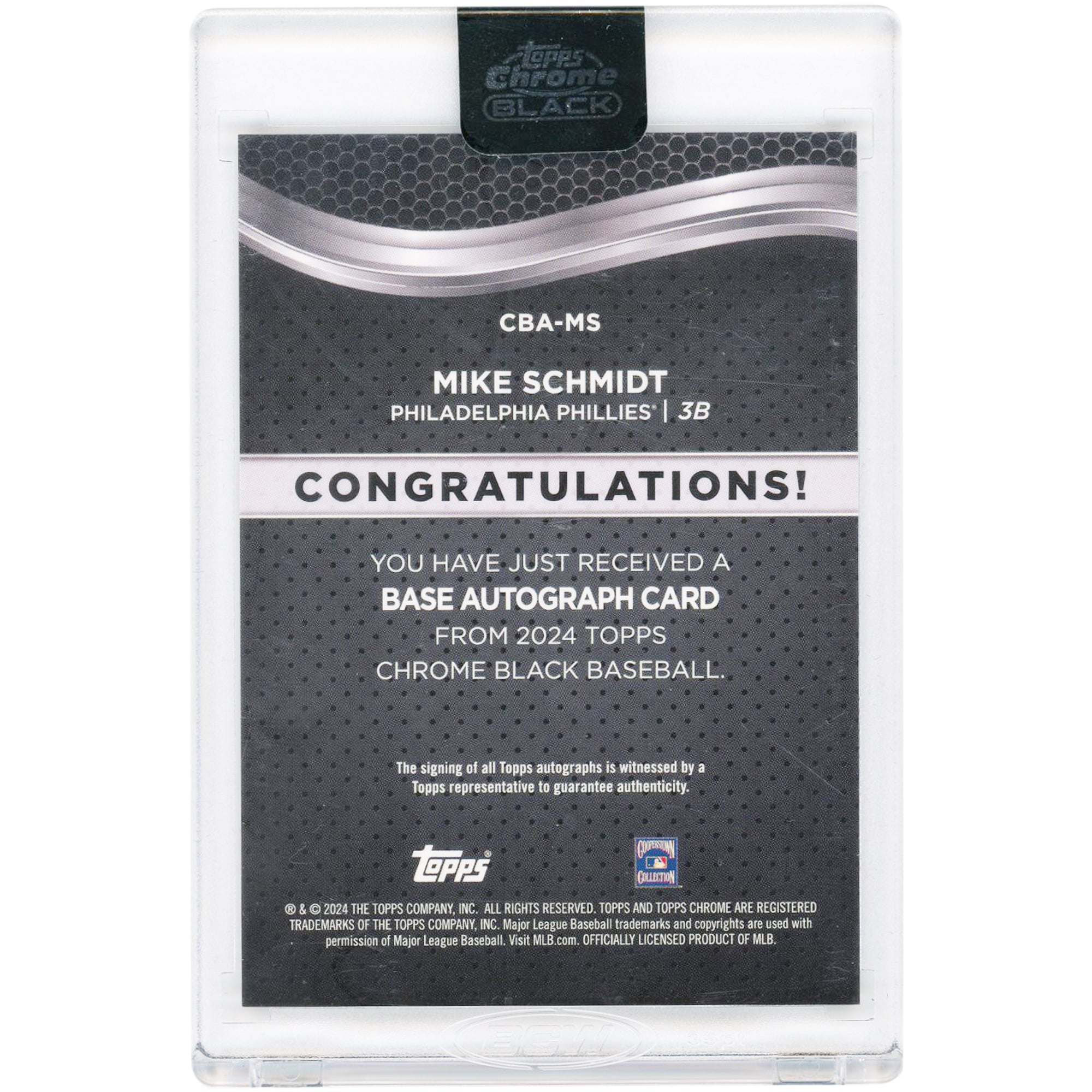Carte autographiée de Mike Schmidt (Phillies de Philadelphie) 2024 Topps Chrome Black #CBA-MS