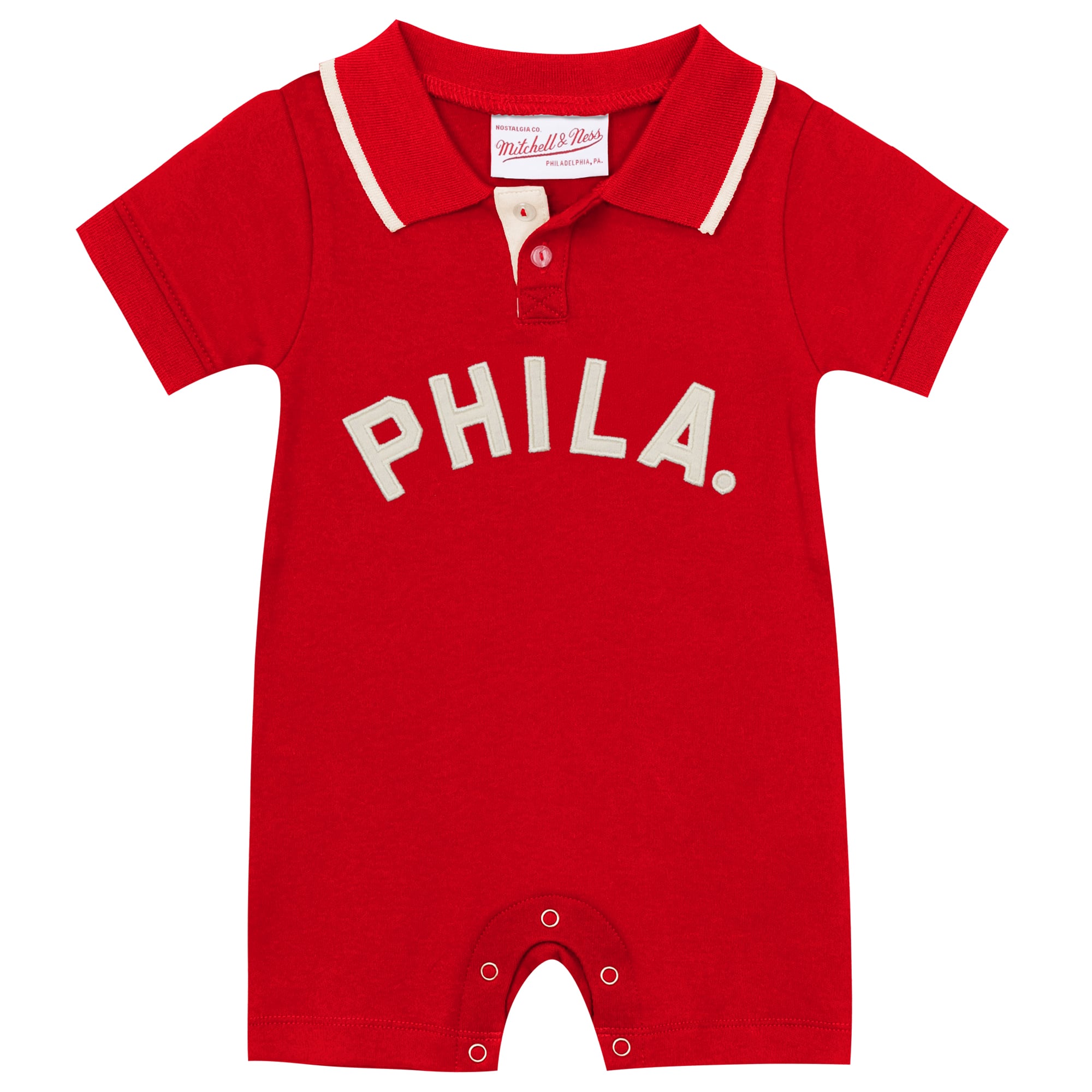 Grenouillère de rugby rétro Mitchell & Ness rouge Philadelphia Phillies, collection Cooperstown, pour nouveau-né et bébé