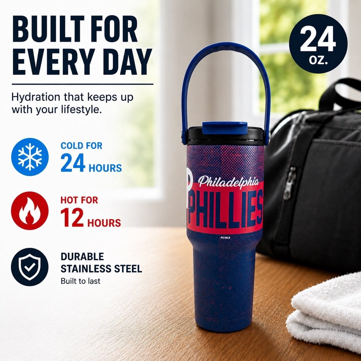 Pegasus Philadelphia Phillies 24oz. Speckled Gradient Stainless Steel Dual Top Water Bottle