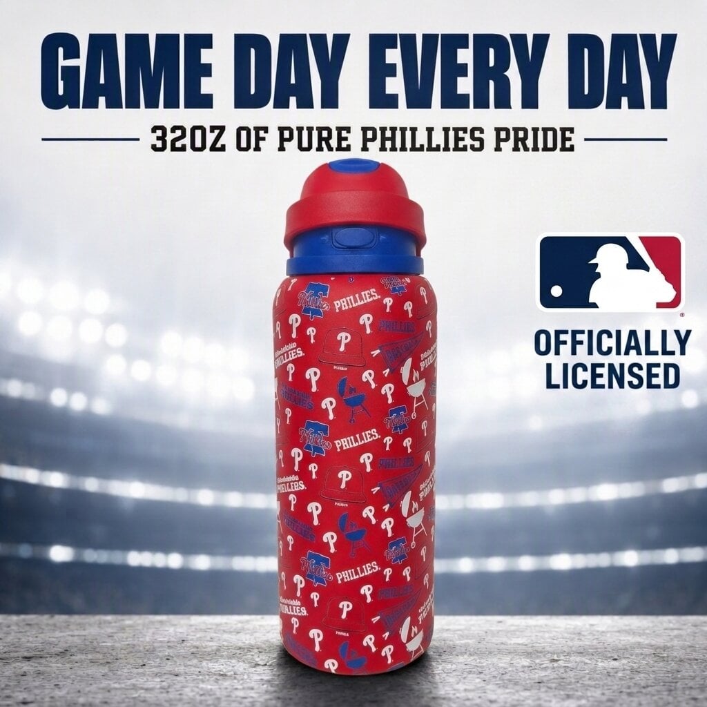 Gourde Pegasus Philadelphia Phillies 32 oz en acier inoxydable ProPress avec fanion pour les jours de match