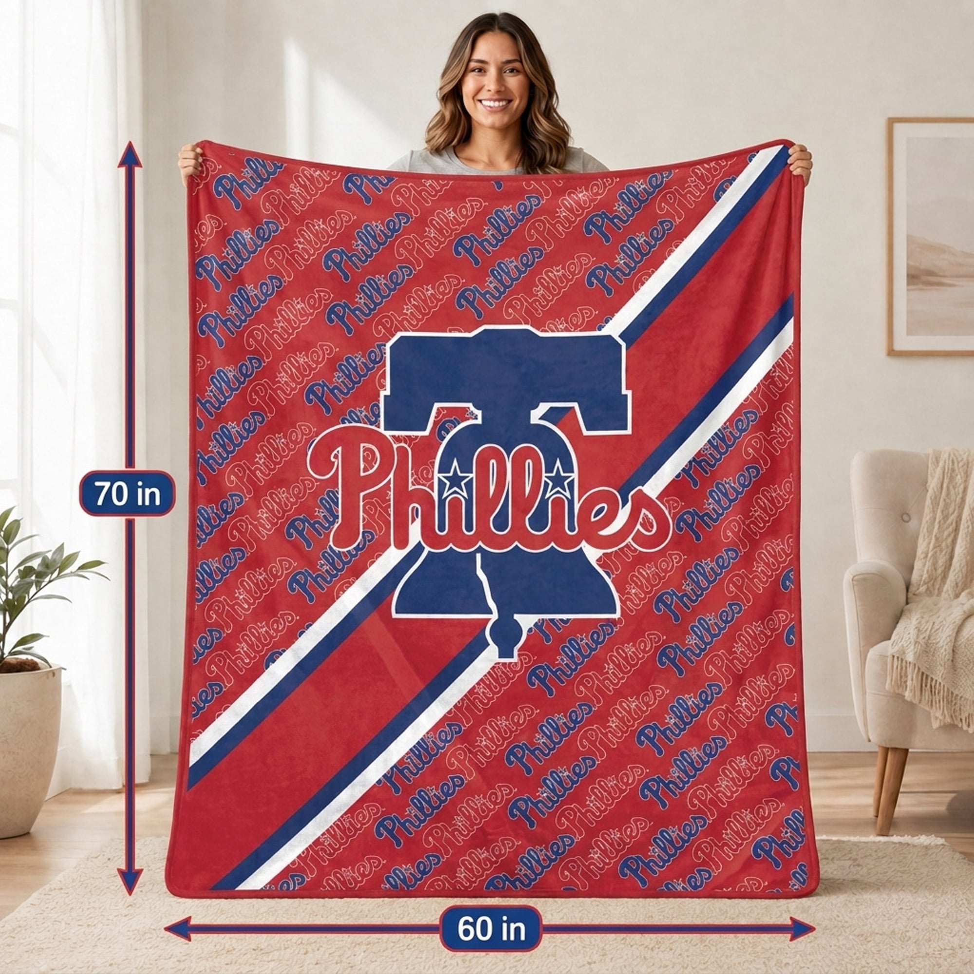 Pegasus Philadelphia Phillies 60" x 70" Diagonal Lined Wordmark Ultra Soft Blanket