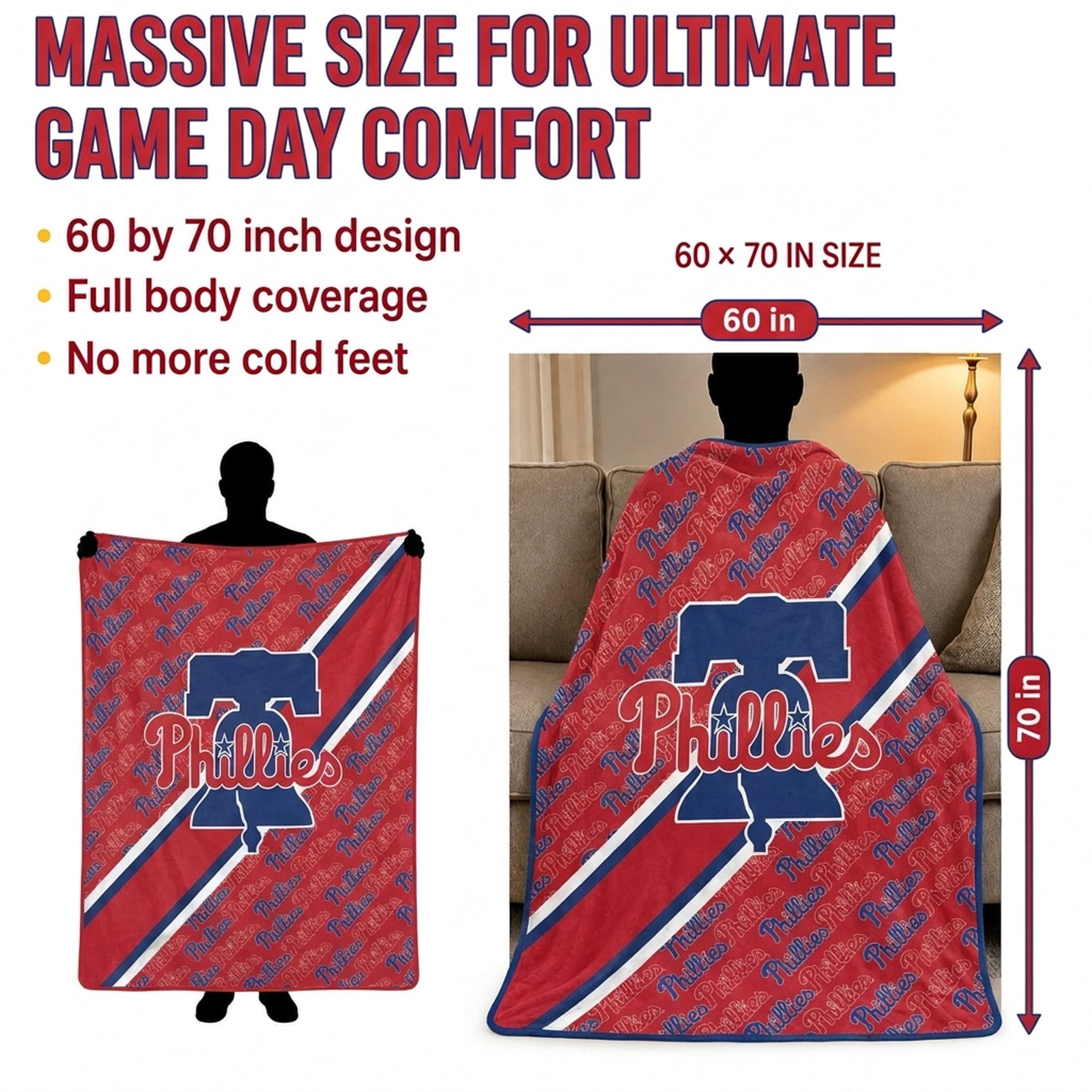 Pegasus Philadelphia Phillies 60" x 70" Diagonal Lined Wordmark Ultra Soft Blanket