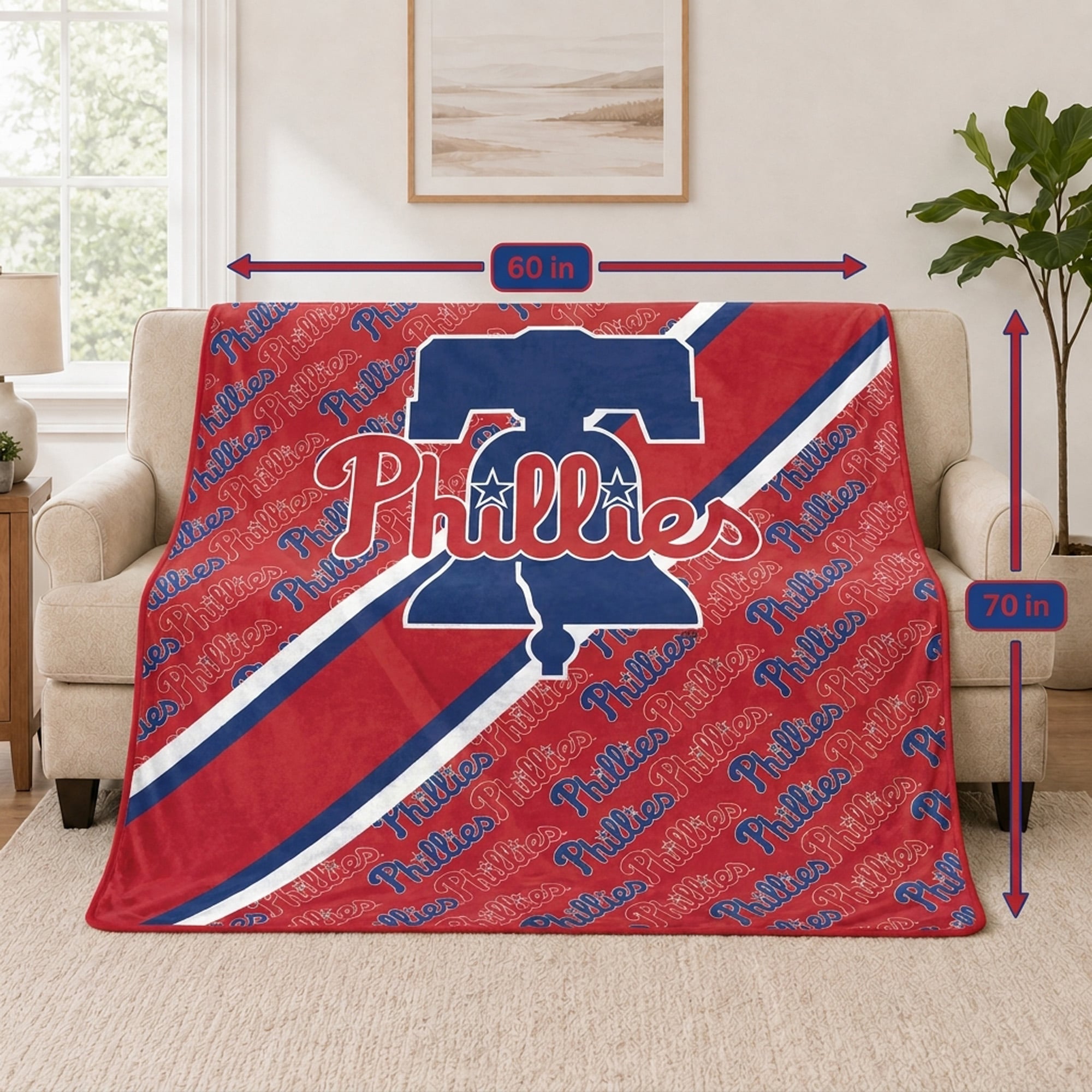 Pegasus Philadelphia Phillies 60" x 70" Diagonal Lined Wordmark Ultra Soft Blanket