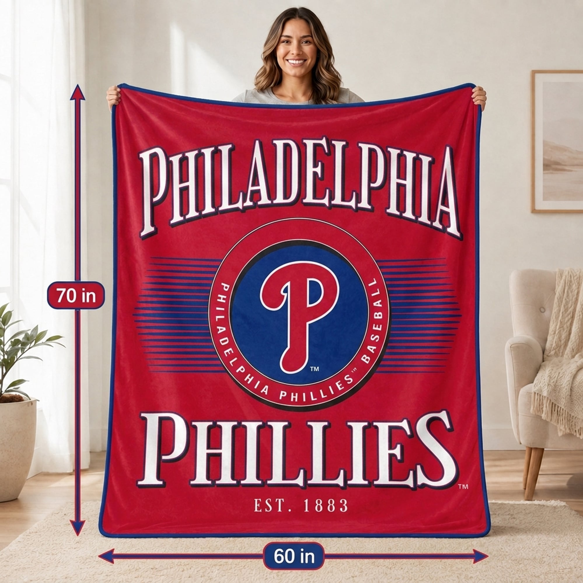 Pegasus Philadelphia Phillies Spotlight Arch 60" x 70" Ultra Soft Throw Blanket