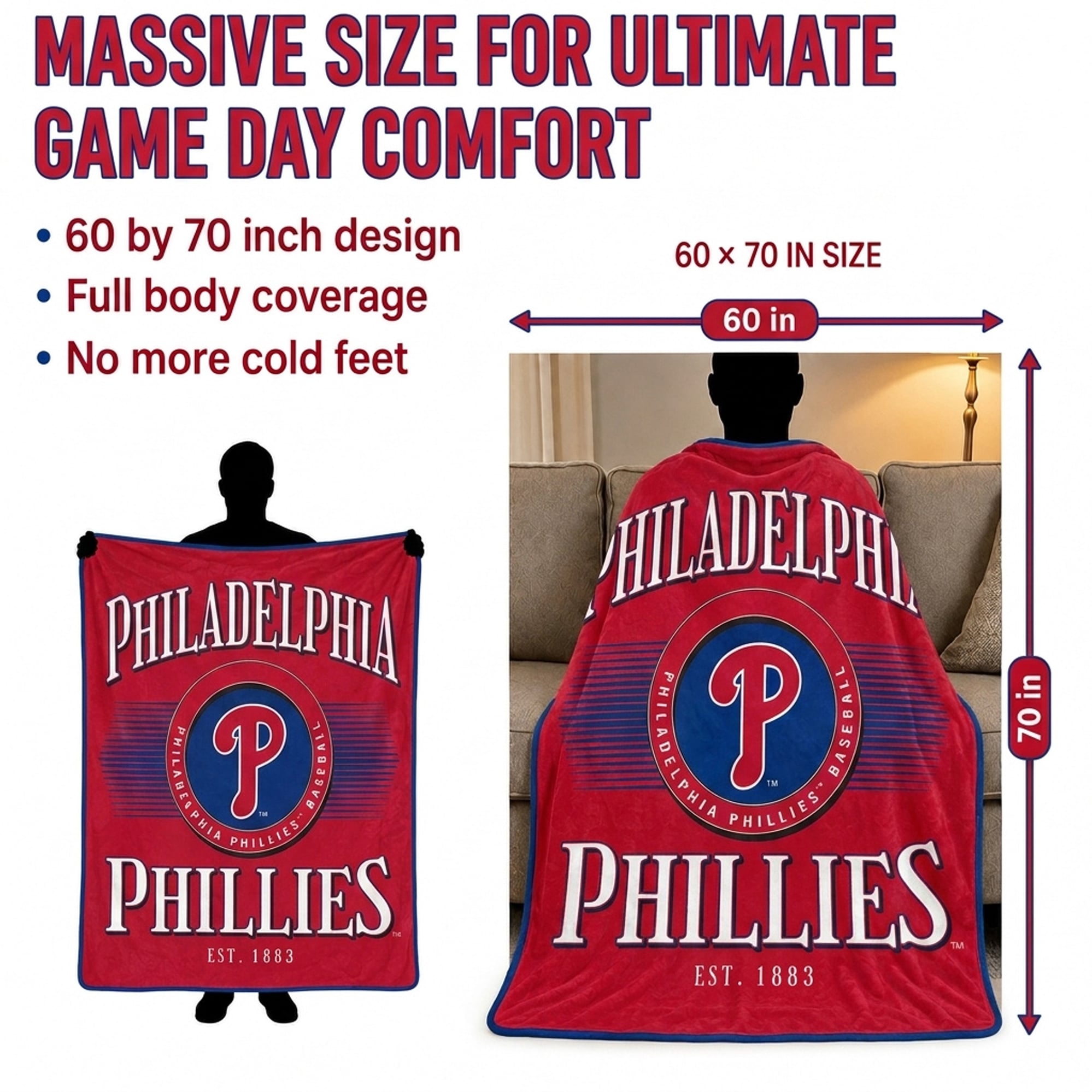 Pegasus Philadelphia Phillies Spotlight Arch 60" x 70" Ultra Soft Throw Blanket