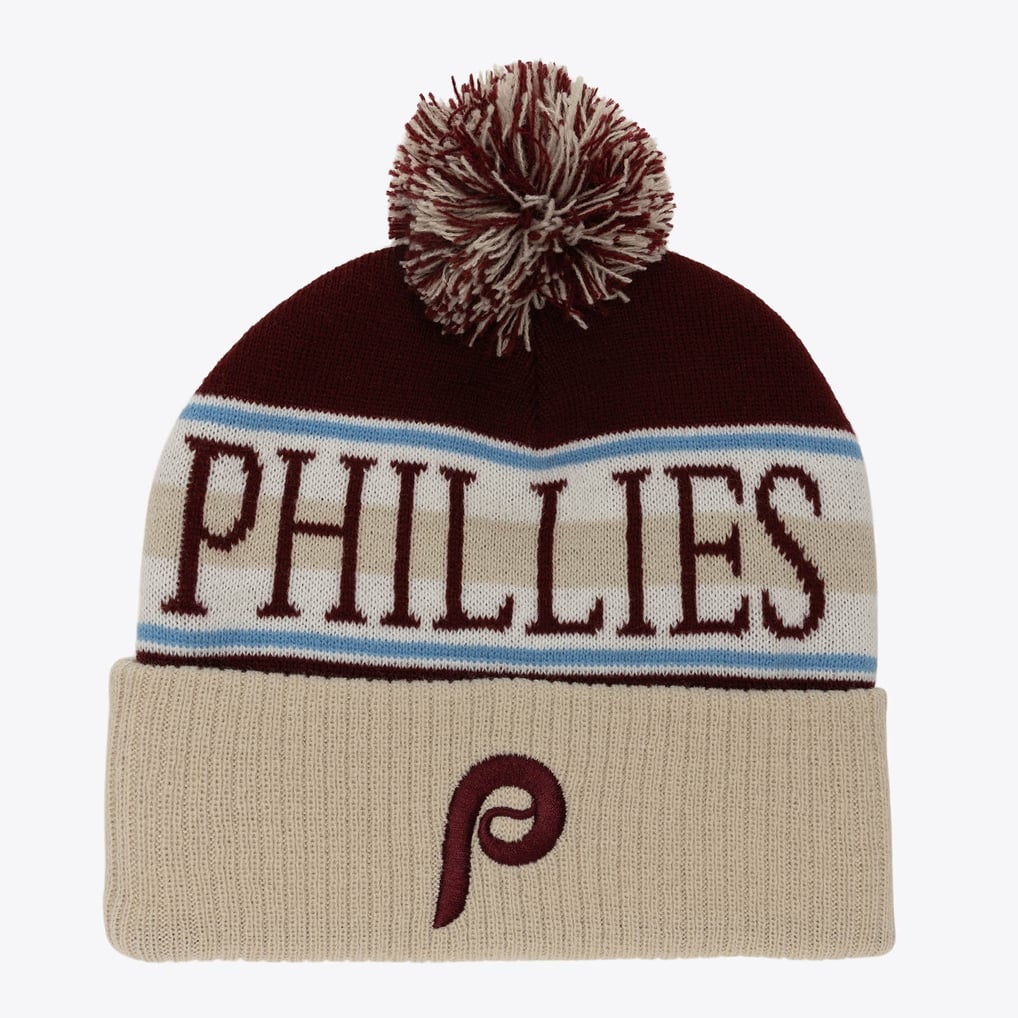 Vintage Philadelphia Phillies Patch Cable Knit Pom Pom Hat Philadelphia Phillies Royal Block Sweep Cuffed Knit Hat with Pom main image 4