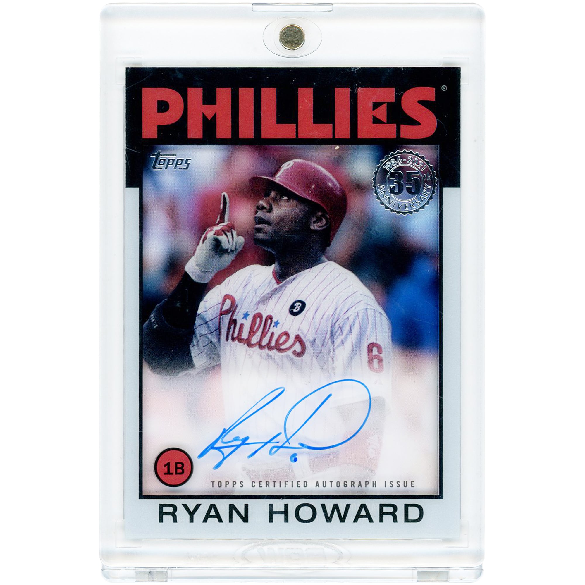 Carte autographiée de Ryan Howard (Phillies de Philadelphie) 2021 Topps Clearly Authentic, modèle Topps 1986 n° 86TBA-RHO