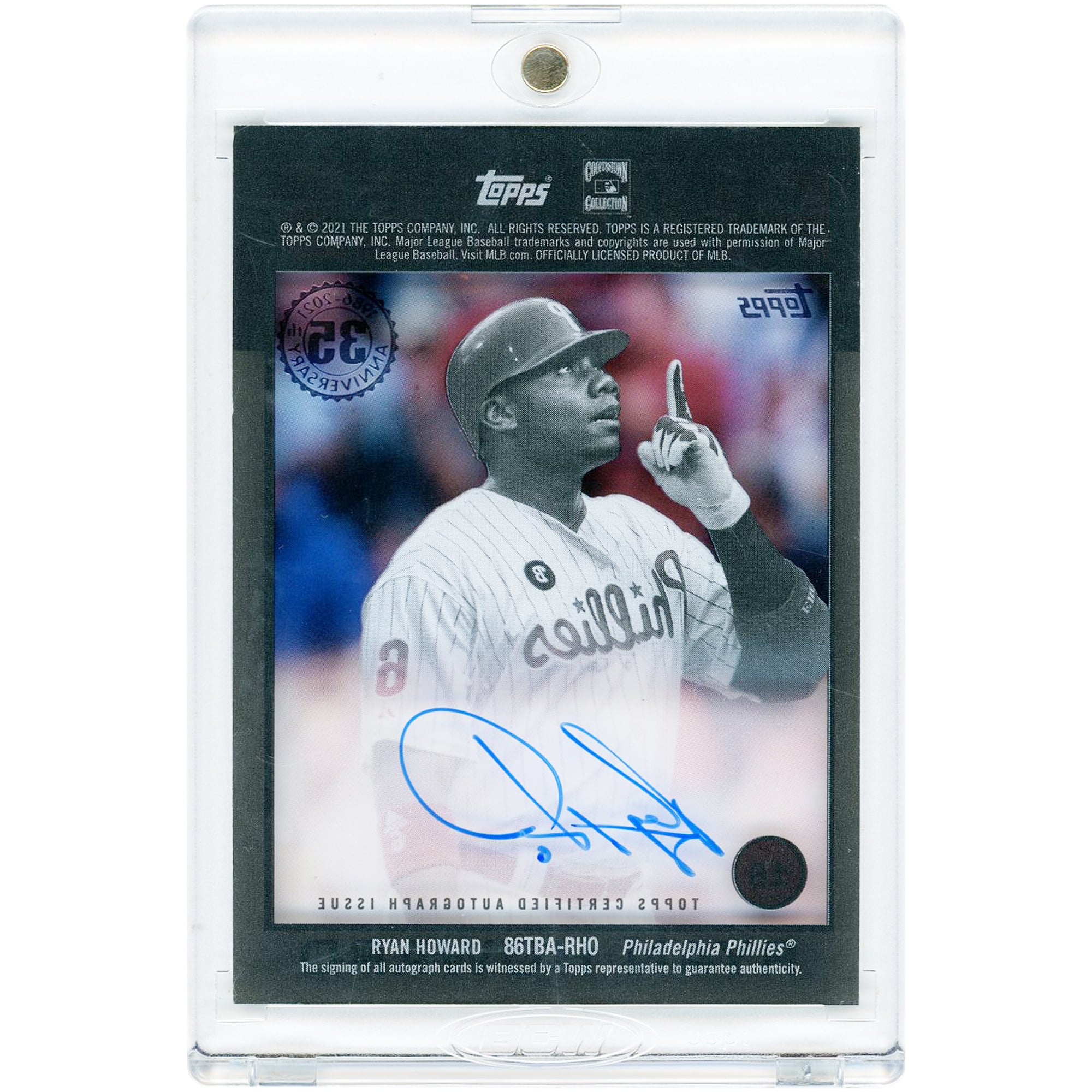 Carte autographiée de Ryan Howard (Phillies de Philadelphie) 2021 Topps Clearly Authentic, modèle Topps 1986 n° 86TBA-RHO