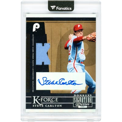 Steve Carlton Philadelphia Phillies Autographed 2005 Donruss Signature Series K-Force Game Used Jersey Relic #KF-2 Card