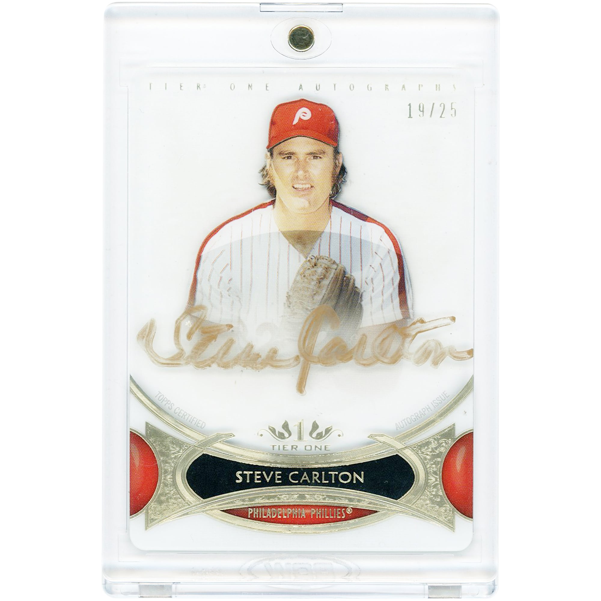 Steve Carlton Philadelphia Phillies Autographed 2014 Topps Tier One Gold Ink Tier One Autograph #TOA-SCR #19/25 Card