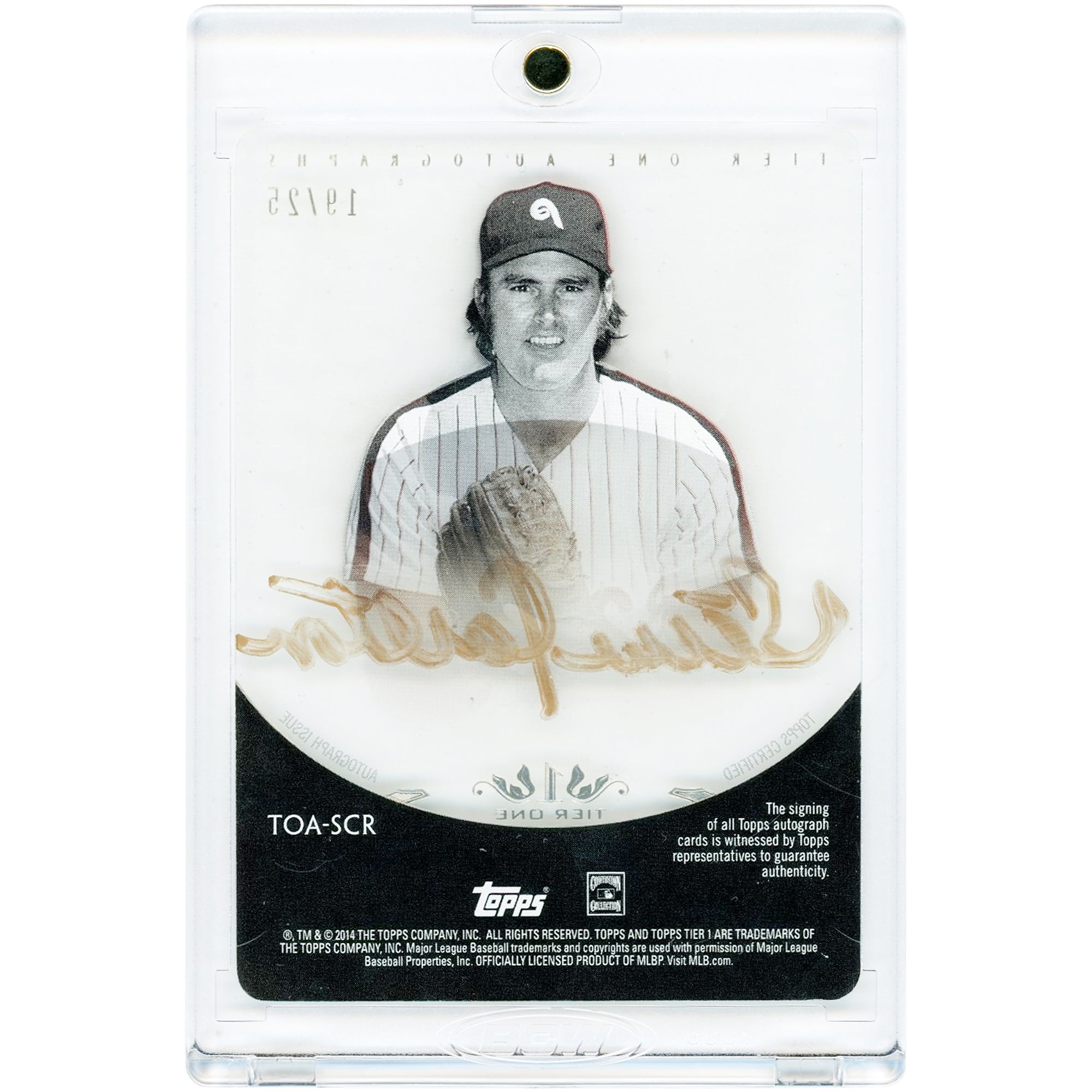 Steve Carlton Philadelphia Phillies Autographed 2014 Topps Tier One Gold Ink Tier One Autograph #TOA-SCR #19/25 Card