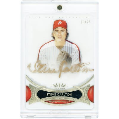 Steve Carlton Philadelphia Phillies Autographed 2014 Topps Tier One Gold Ink Tier One Autograph #TOA-SCR #19/25 Card